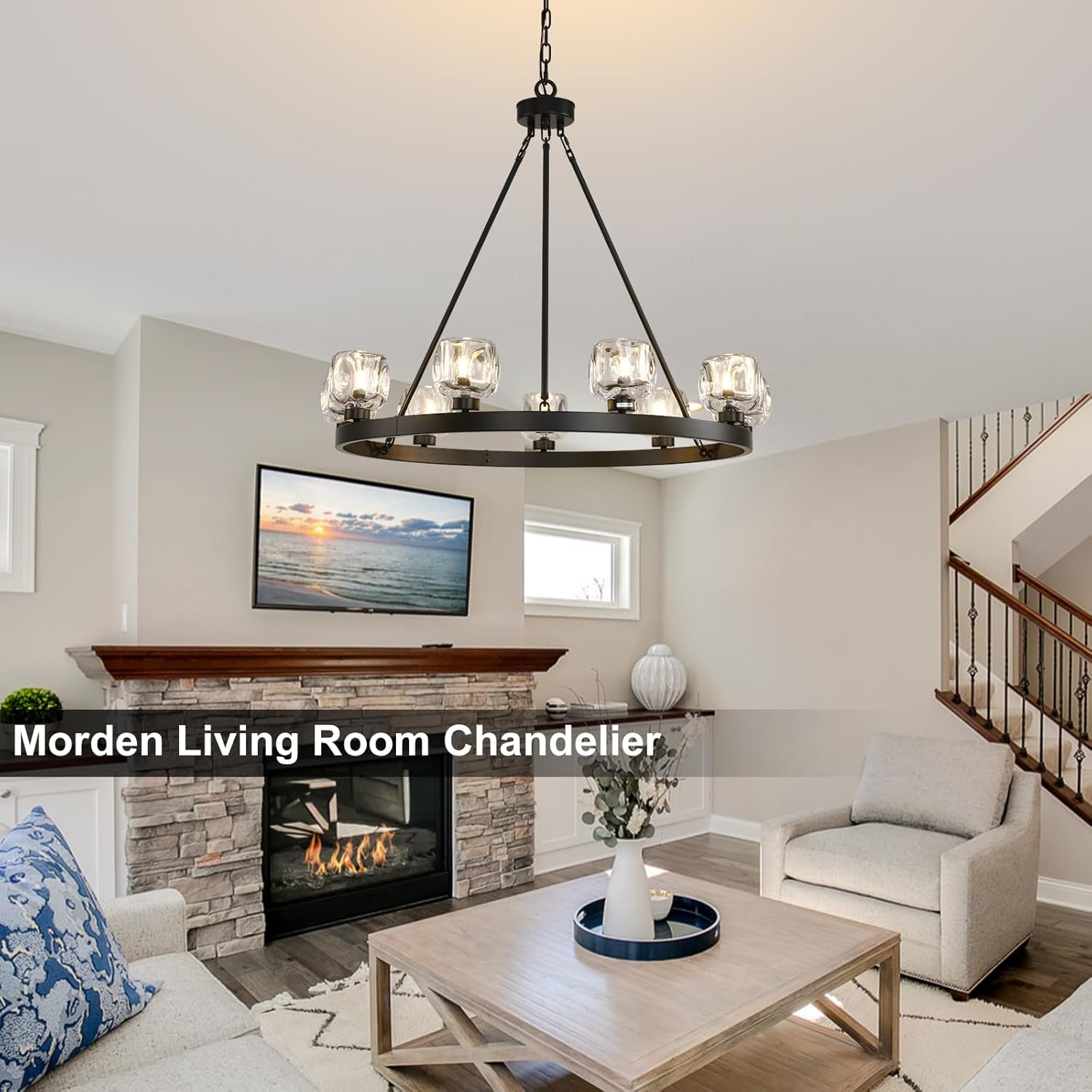 Modern Crystal Farmhouse Wagon Wheel Chandeliers for Dining Room