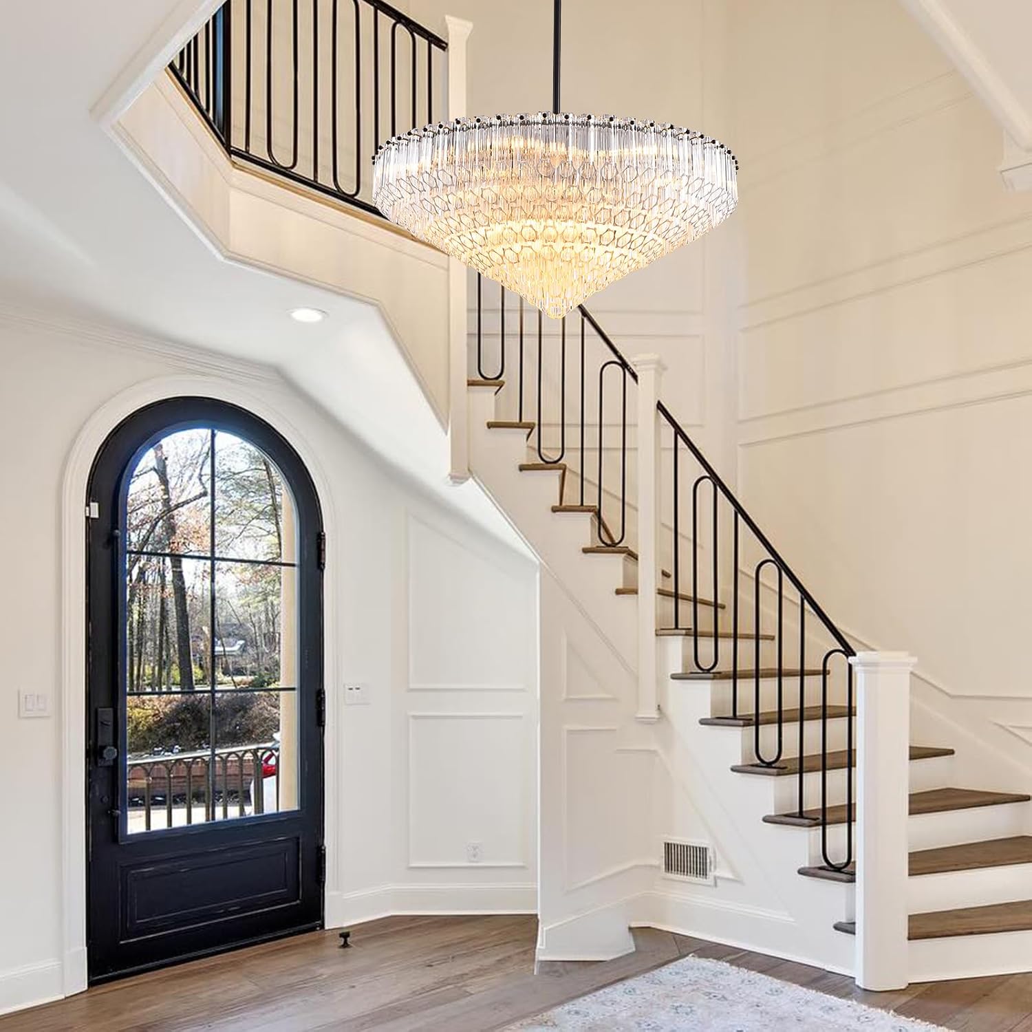 MDEGLYO Modern Amber and Clear Glass Chandelier