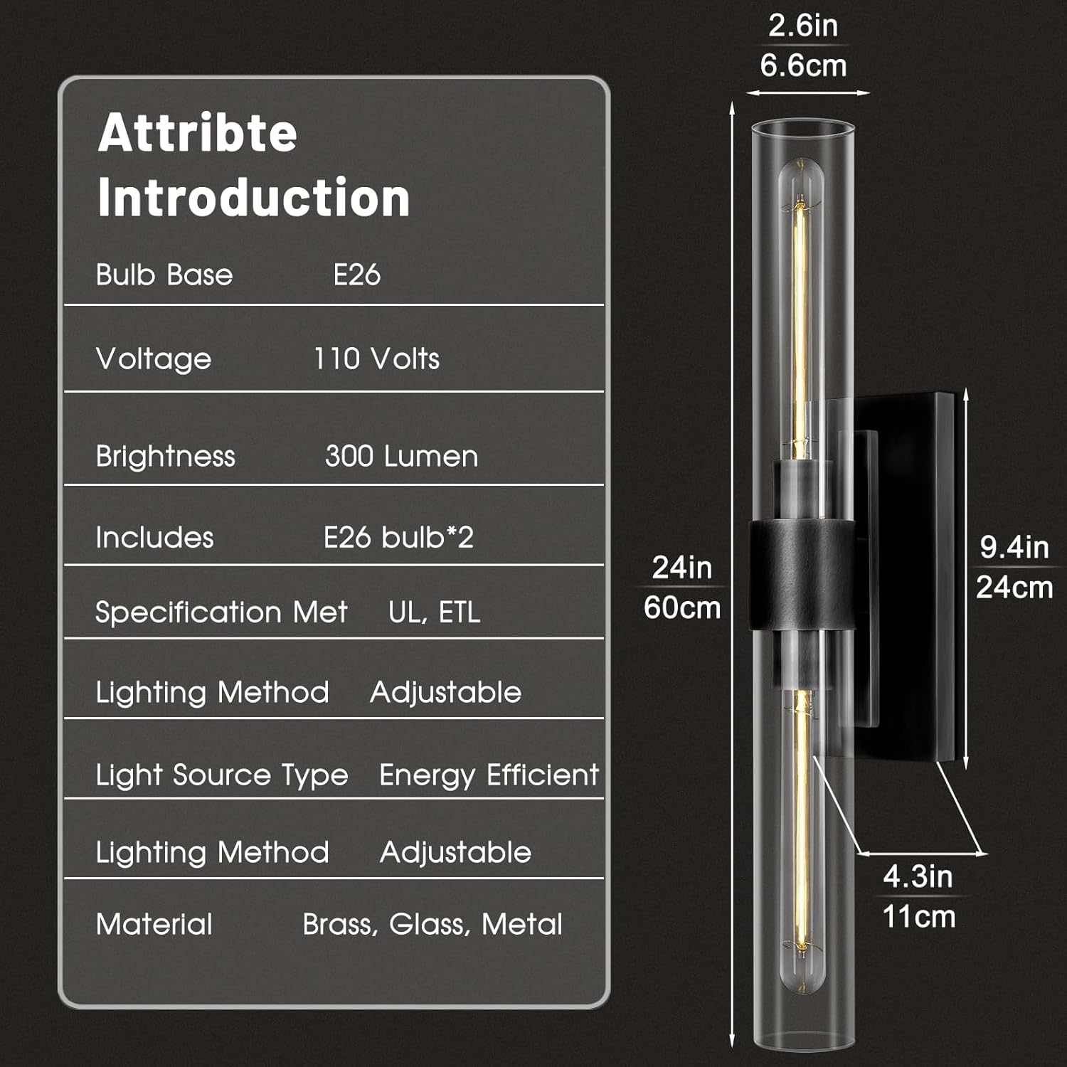 Modern Glass Wall Sconces 24.8in