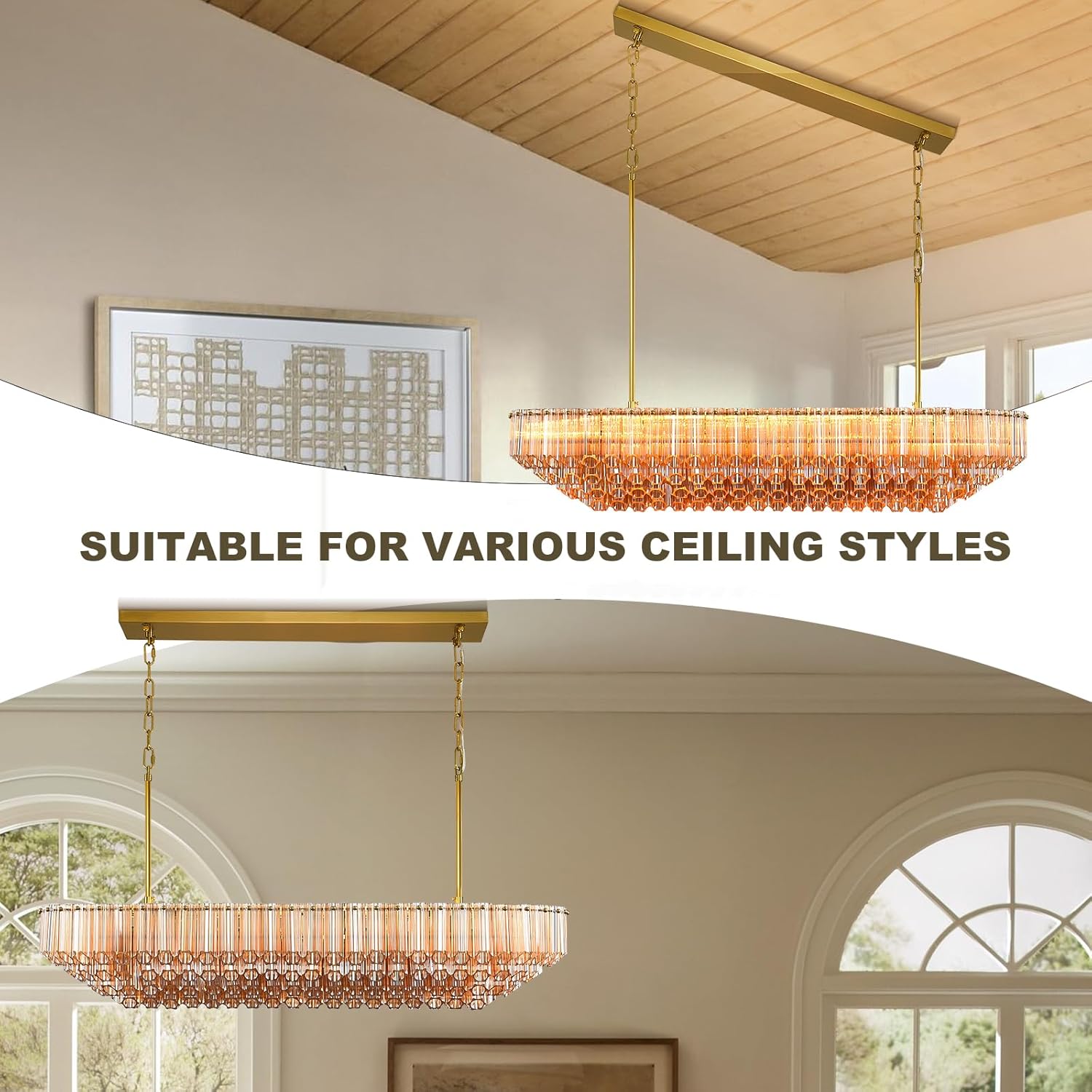 MDEGLYO Modern Amber and Clear Glass Chandelier