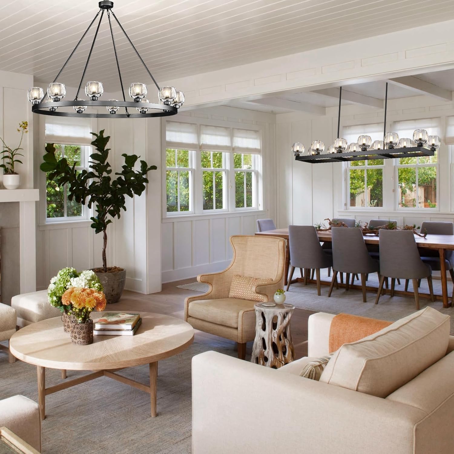 Modern Crystal Farmhouse Wagon Wheel Chandeliers for Dining Room
