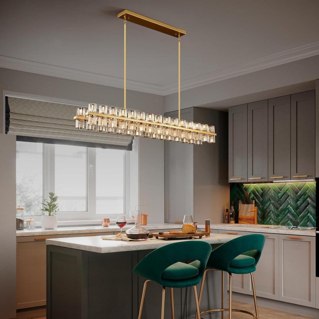 Arcachon Modern Crystal Rectangular Chandelier 55"