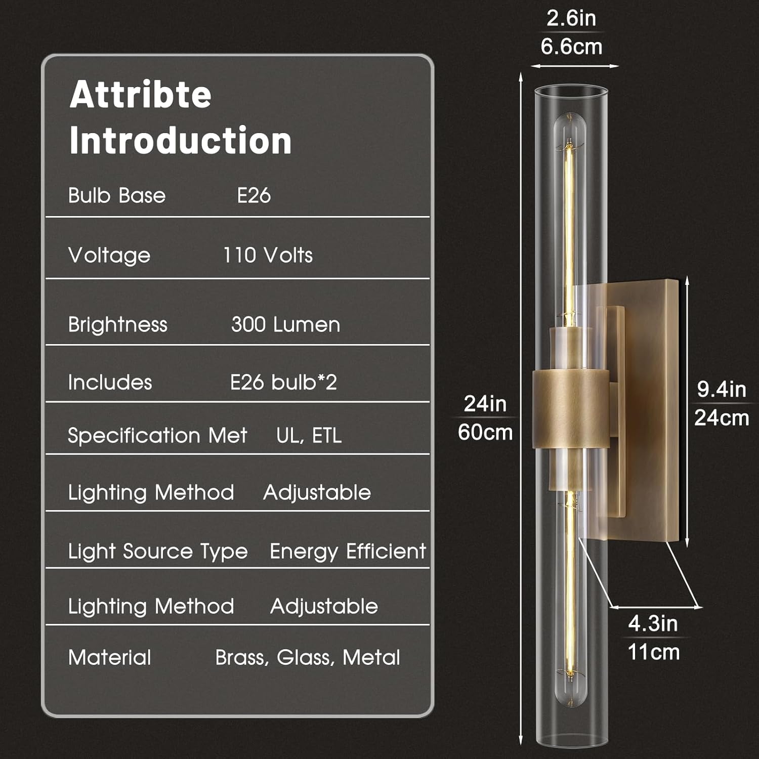 Modern Glass Wall Sconces 24.8in