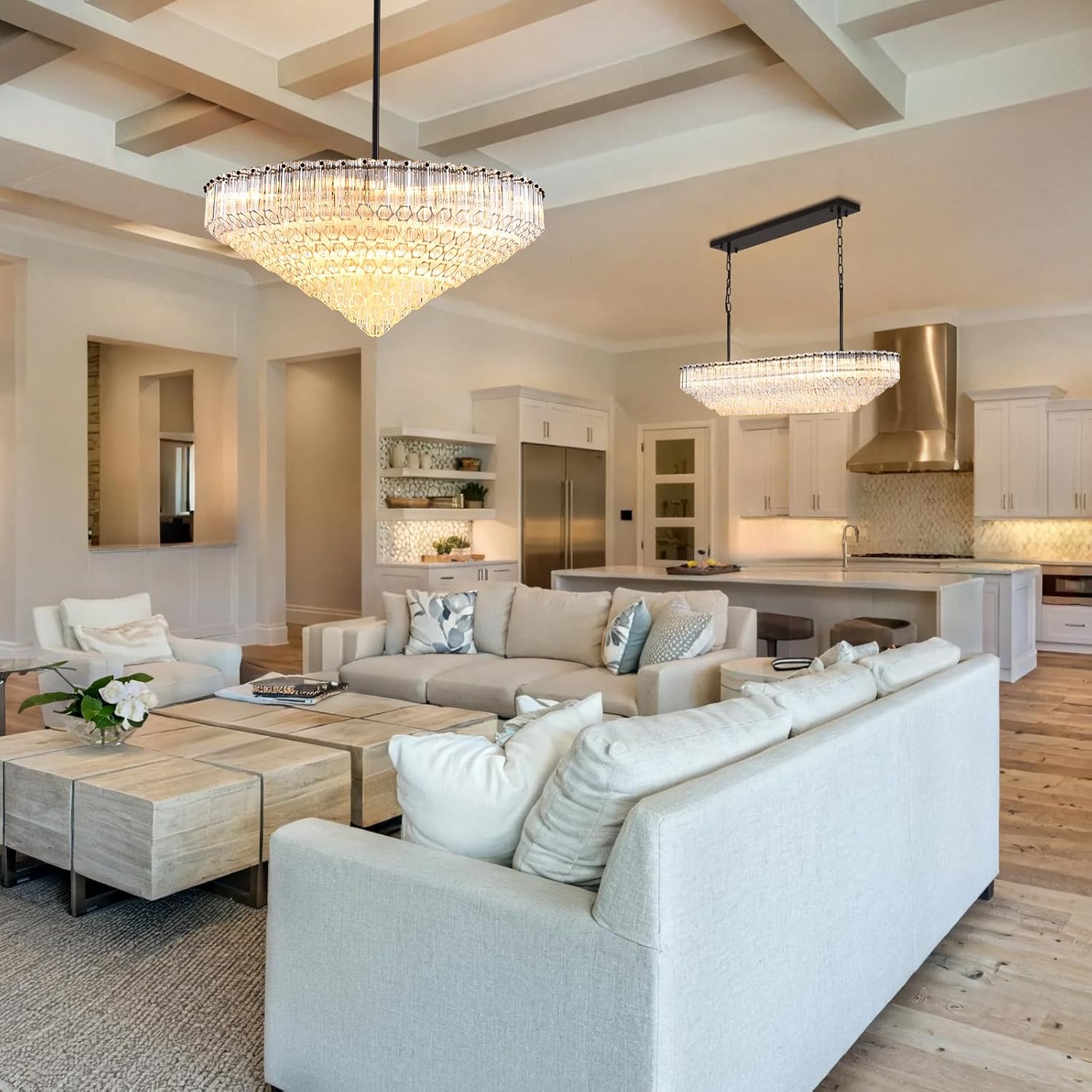 MDEGLYO Modern Amber and Clear Glass Chandelier