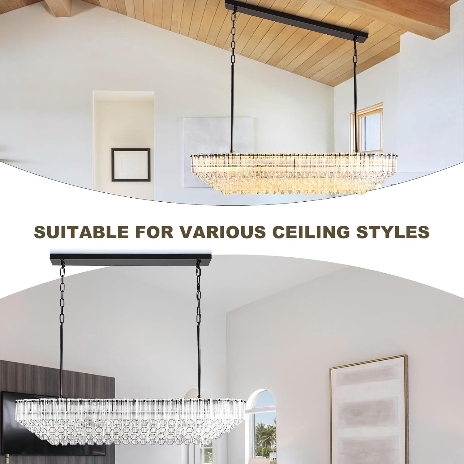 MDEGLYO Modern Amber and Clear Glass Chandelier