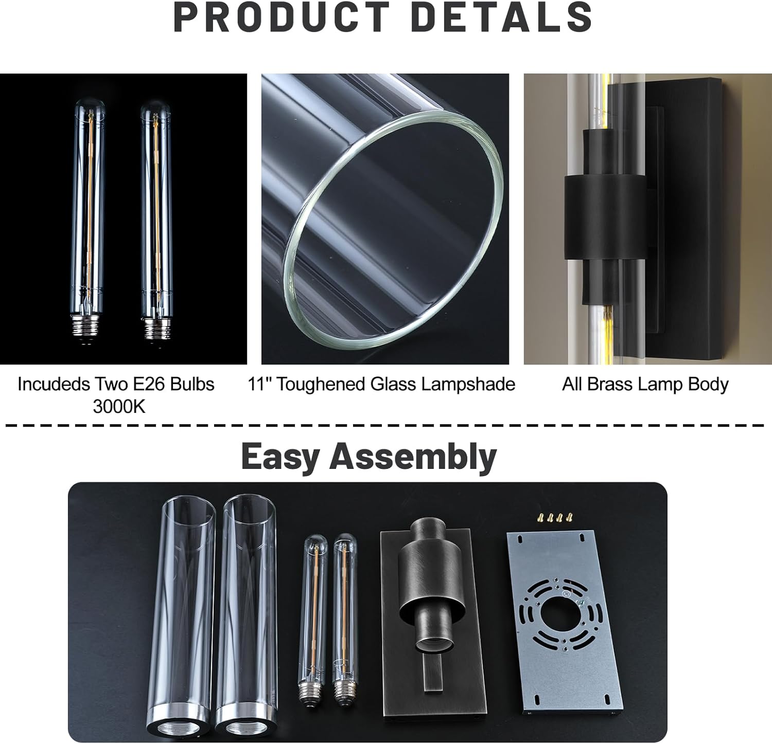 Modern Glass Wall Sconces 24.8in