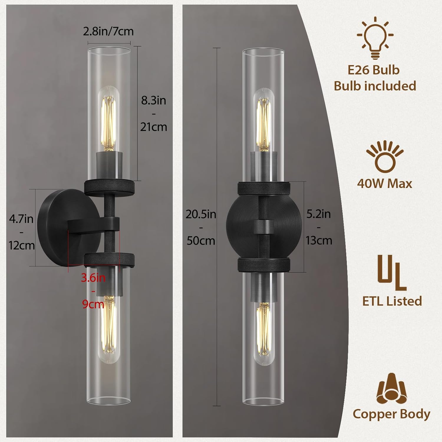 Knurled Glass Wall Sconces 2Light