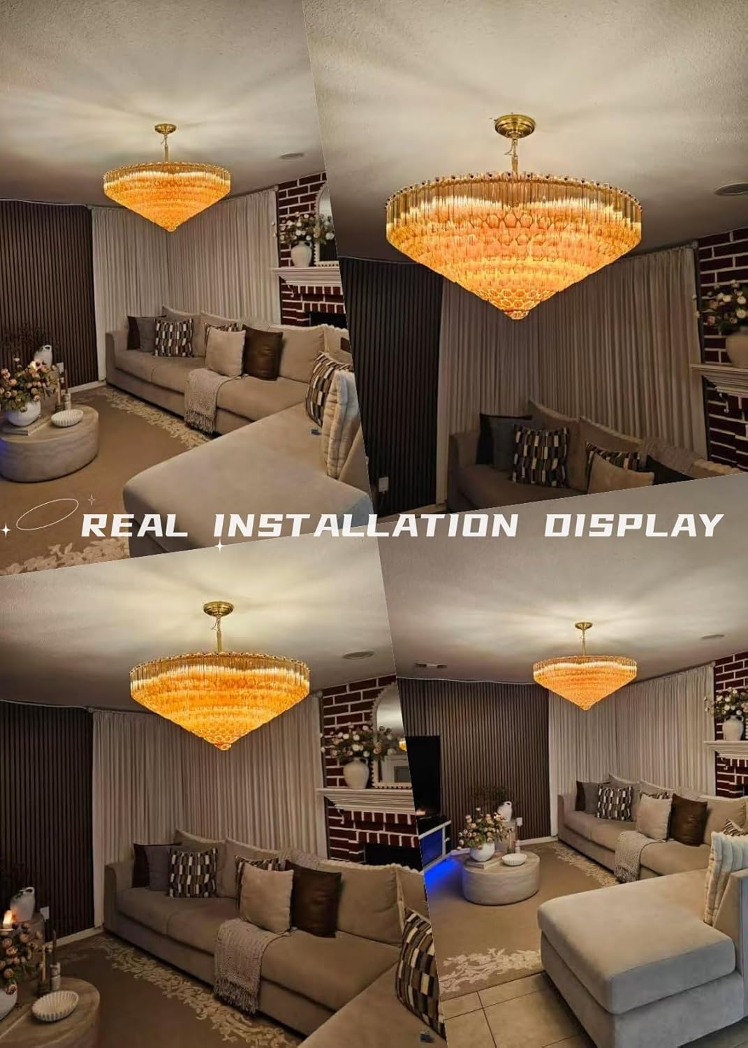 MDEGLYO Modern Amber and Clear Glass Chandelier