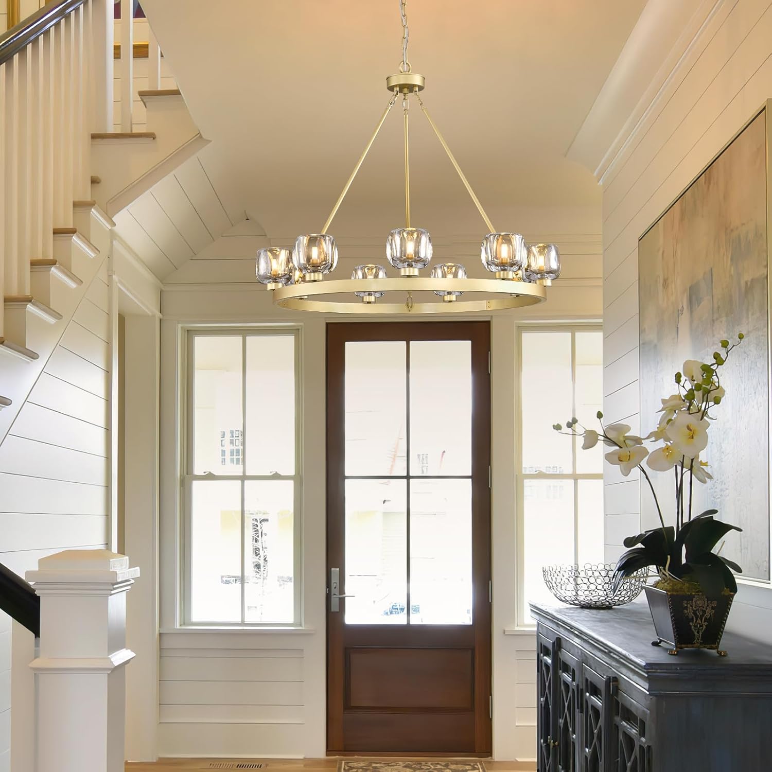 Modern Crystal Farmhouse Wagon Wheel Chandeliers for Dining Room