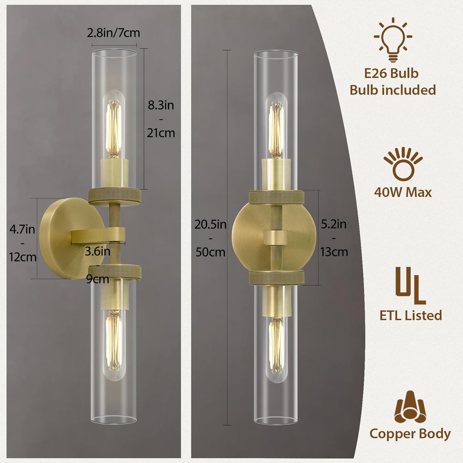 Knurled Glass Wall Sconces 2Light