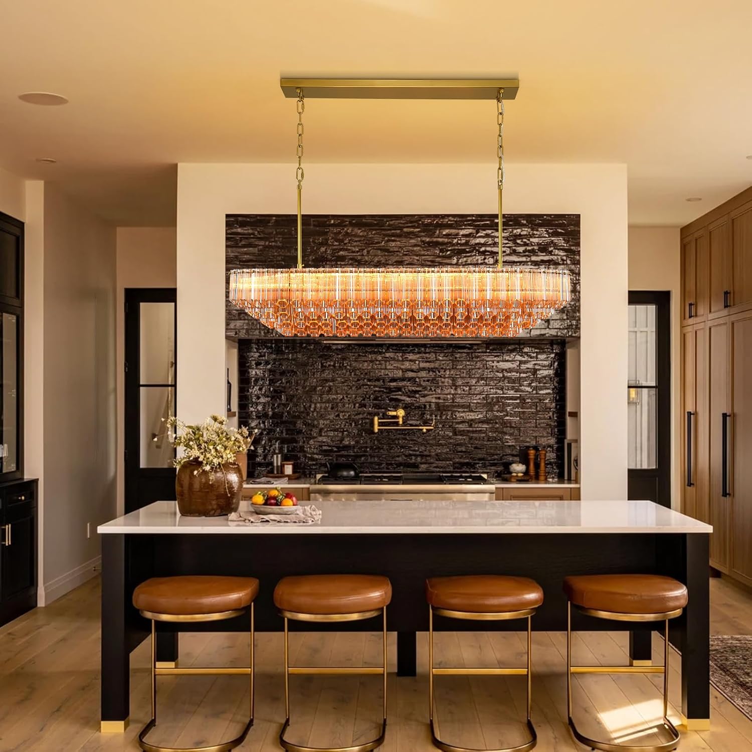 MDEGLYO Modern Amber and Clear Glass Chandelier