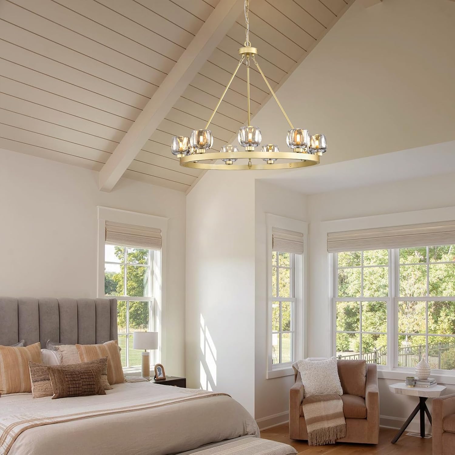 Modern Crystal Farmhouse Wagon Wheel Chandeliers for Dining Room