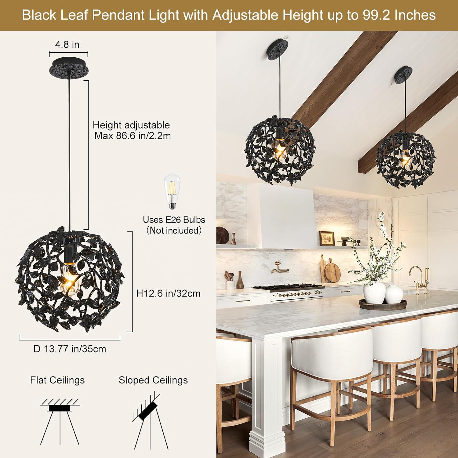 $1500+ Purchase Gift | Farmhouse Black Chandelier 13.7"D
