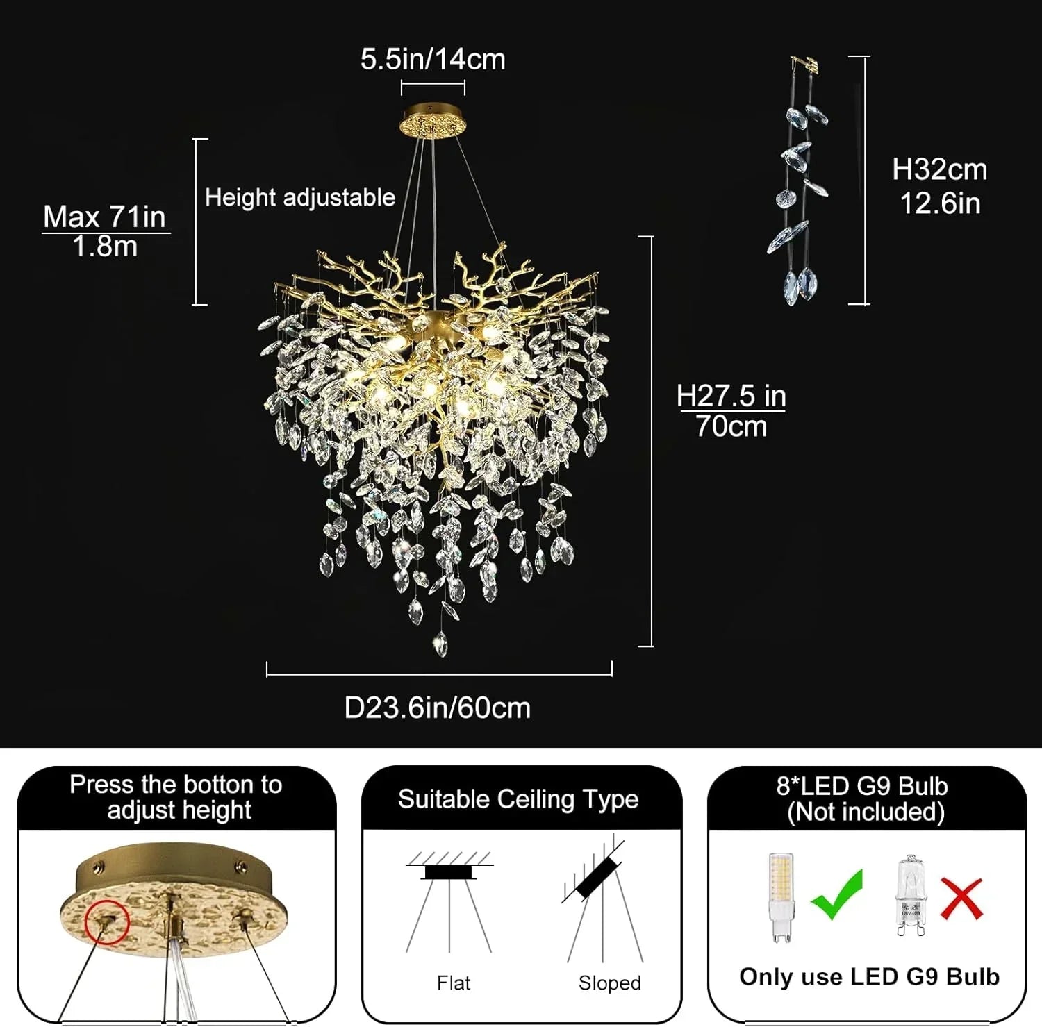 Solara Round Tree Branch Chandelier 24" 32" 40" Tree Branch