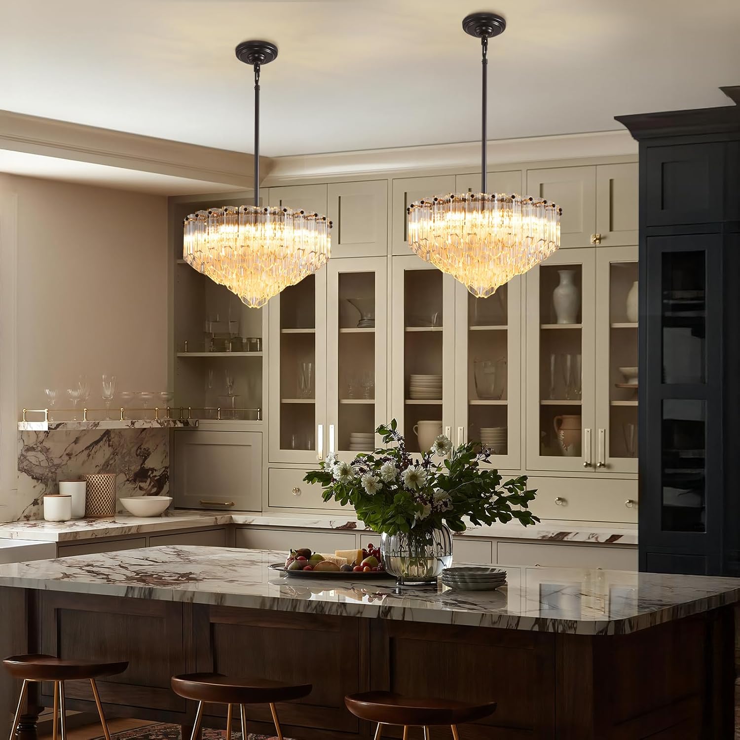 MDEGLYO Modern Amber and Clear Glass Chandelier