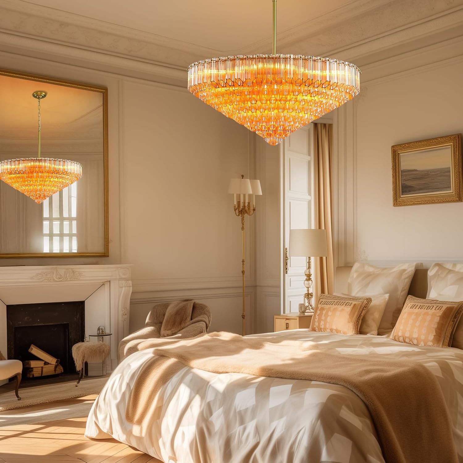 MDEGLYO Modern Amber and Clear Glass Chandelier