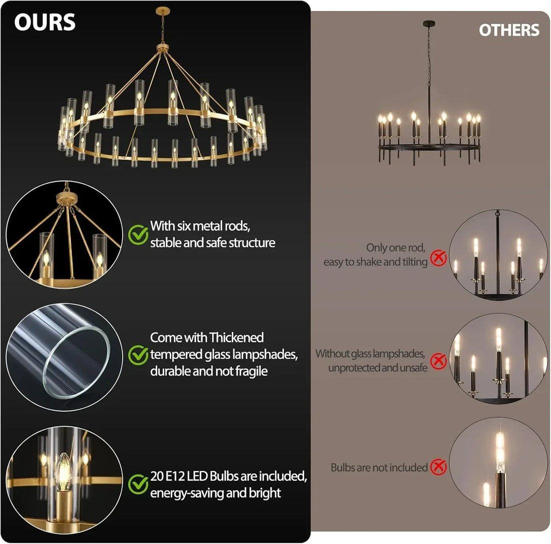 Farmhouse Wagon Wheel Chandelier 60" 70" - Fast Delivery-1-Luxehomezone