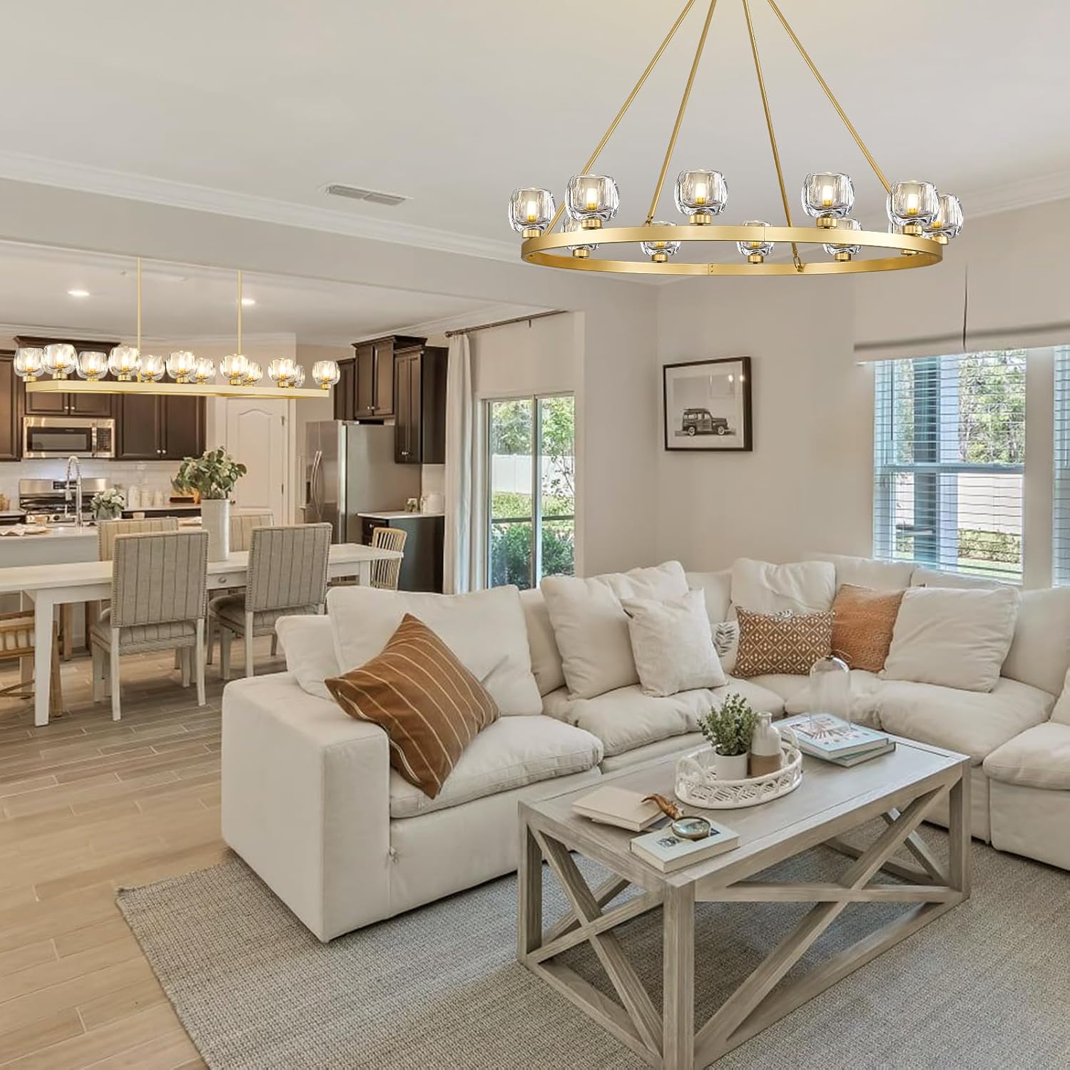 Modern Crystal Farmhouse Wagon Wheel Chandeliers for Dining Room