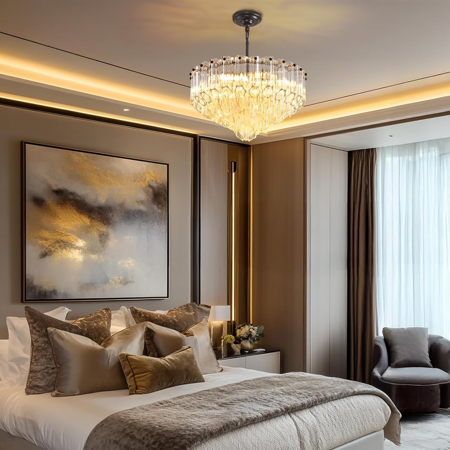 MDEGLYO Modern Amber and Clear Glass Chandelier