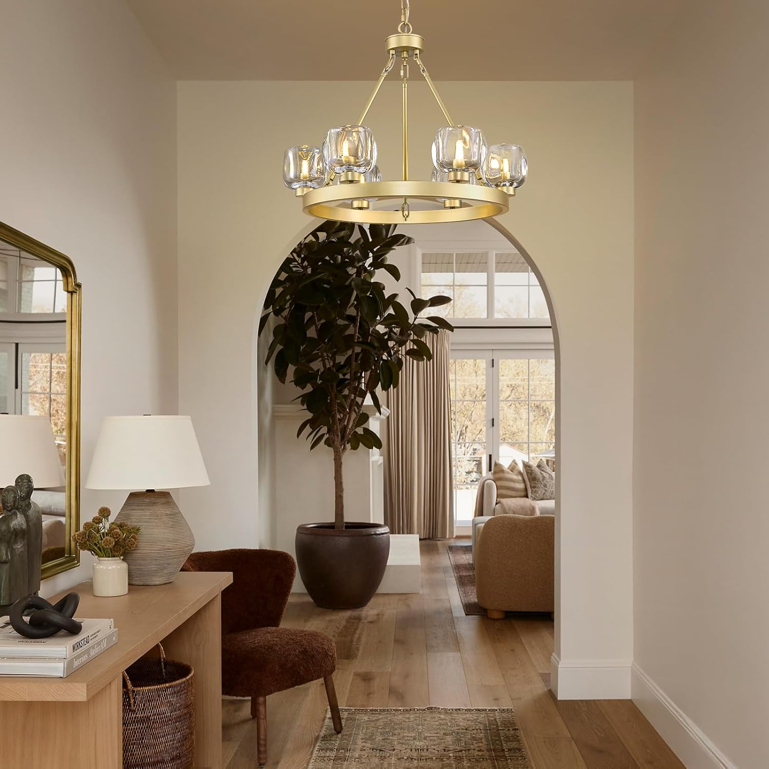 Modern Crystal Farmhouse Wagon Wheel Chandeliers for Dining Room