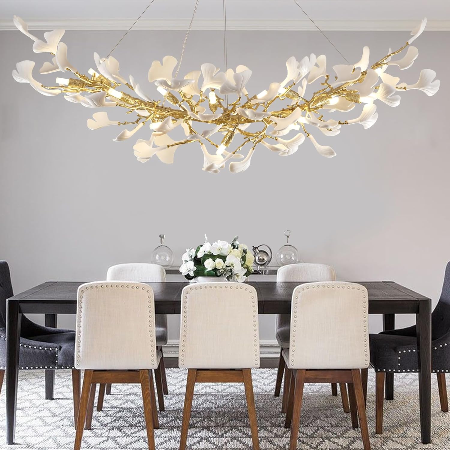 Rectangle Ceramic Ginkgo Leaf Chandelier 55" - Fast Delivery-1-Luxehomezone