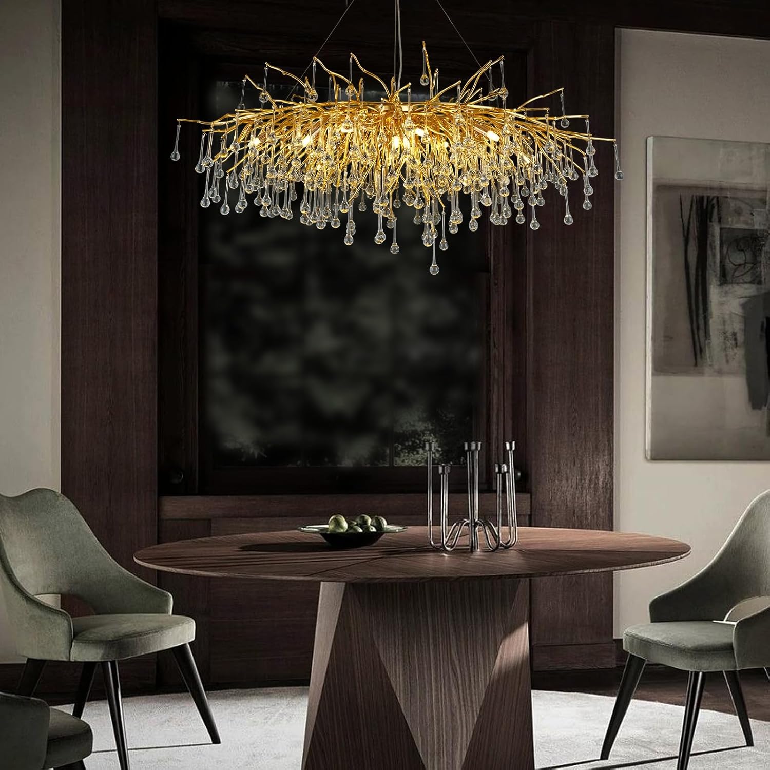 Gold Raindrop Crystal Chandelier,  Tree Branch Chandelier for Dining Room - Fast Delivery-1-Luxehomezone