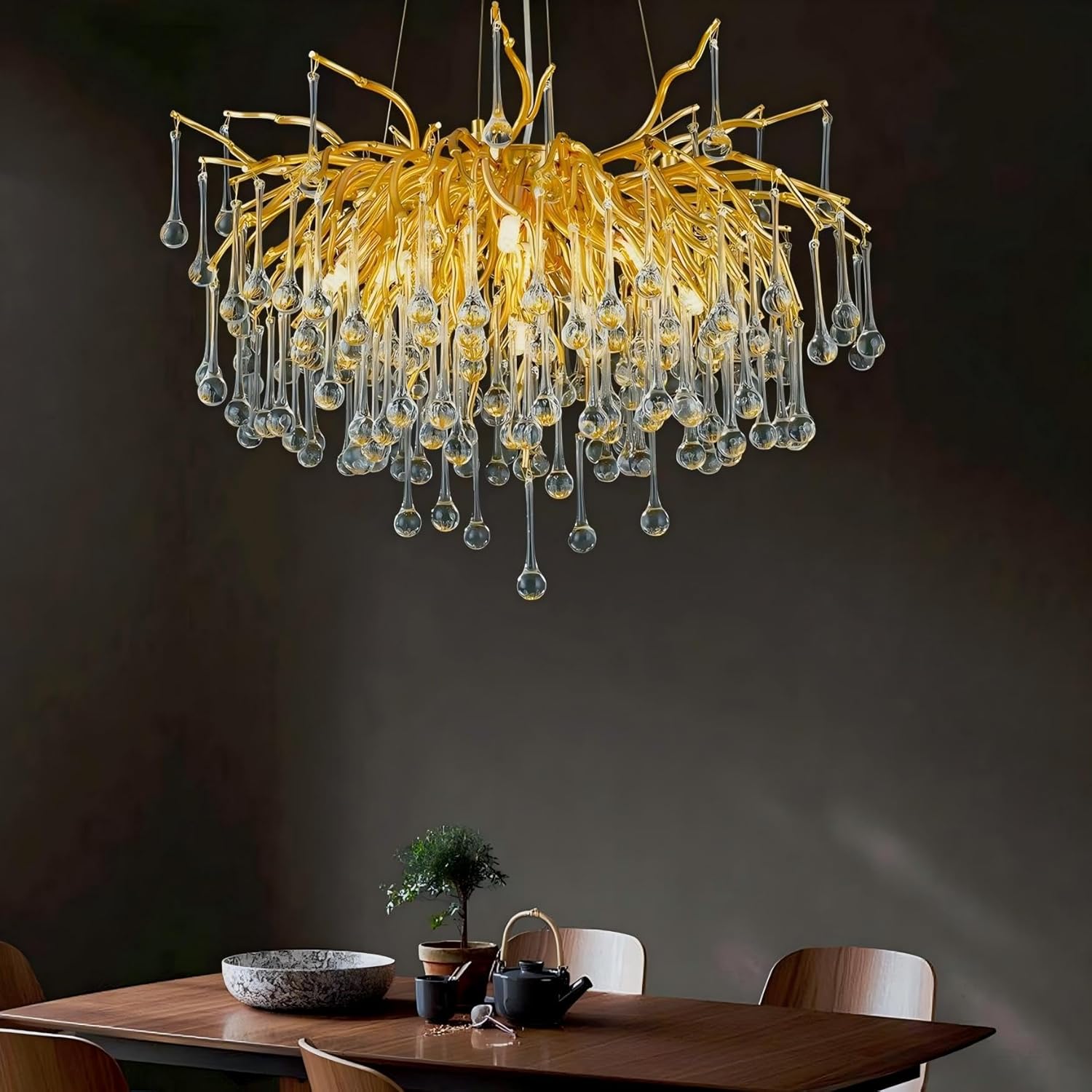 Gold Raindrop Crystal Chandelier,  Tree Branch Chandelier for Dining Room - Fast Delivery-1-Luxehomezone