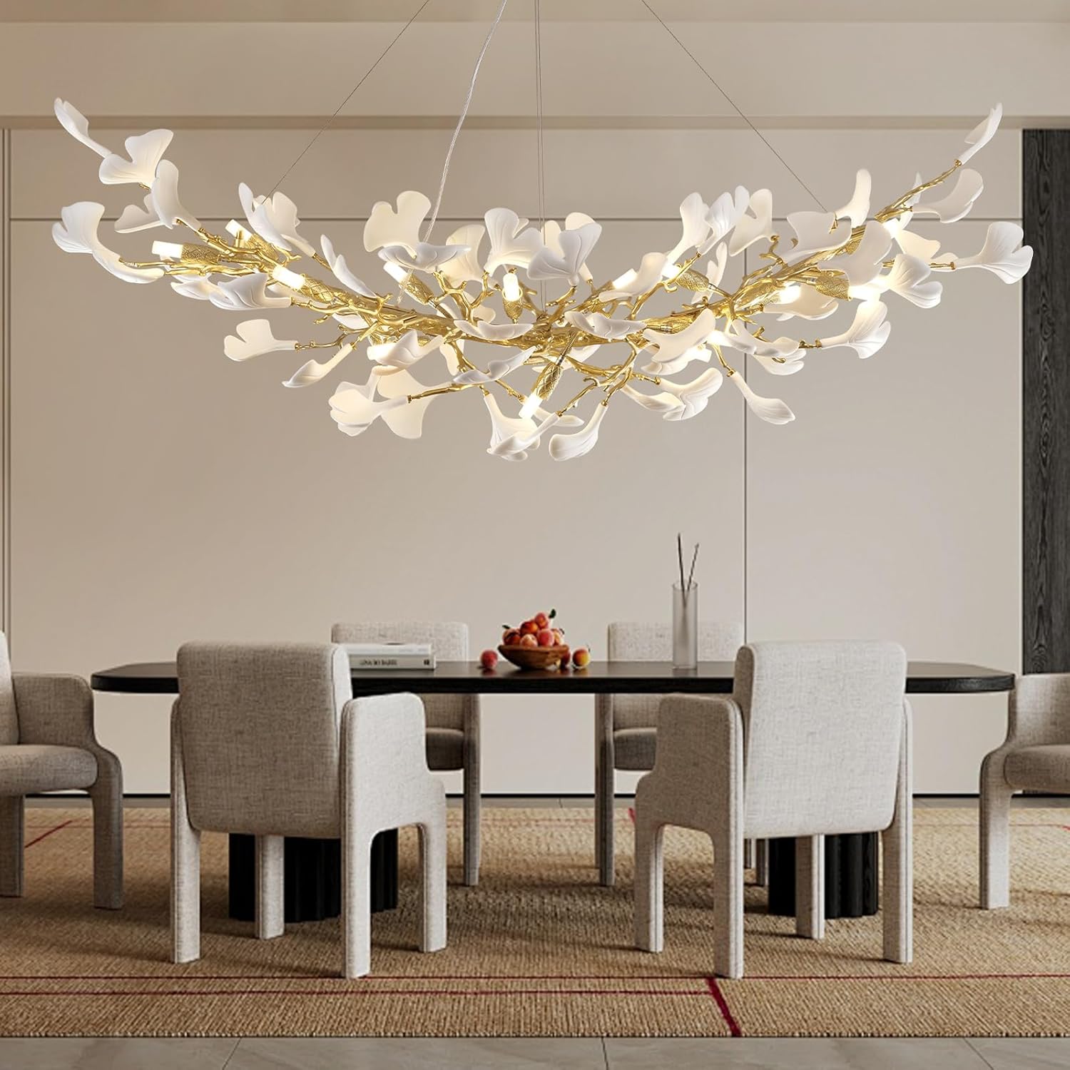 Rectangle Ceramic Ginkgo Leaf Chandelier 55" - Fast Delivery-1-Luxehomezone