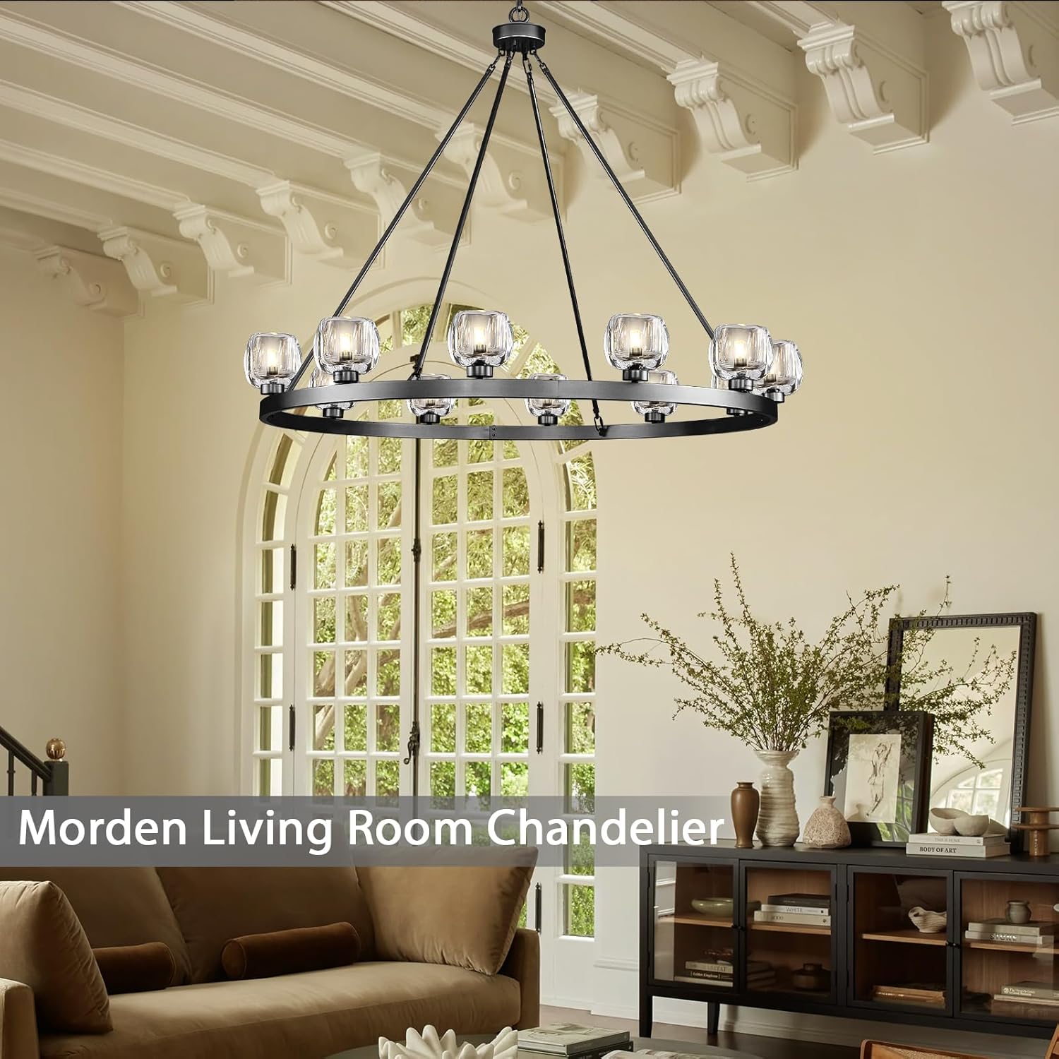 Modern Crystal Farmhouse Wagon Wheel Chandeliers for Dining Room