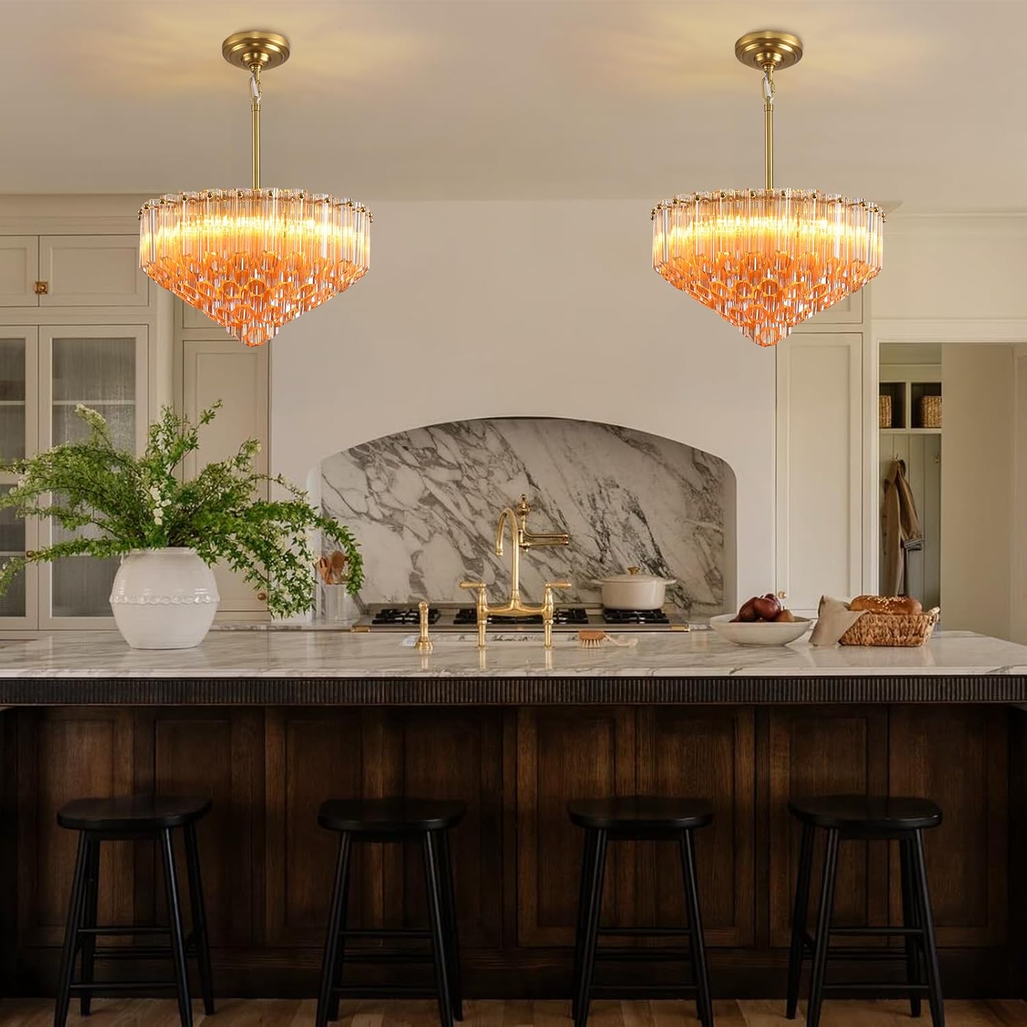 MDEGLYO Modern Amber and Clear Glass Chandelier