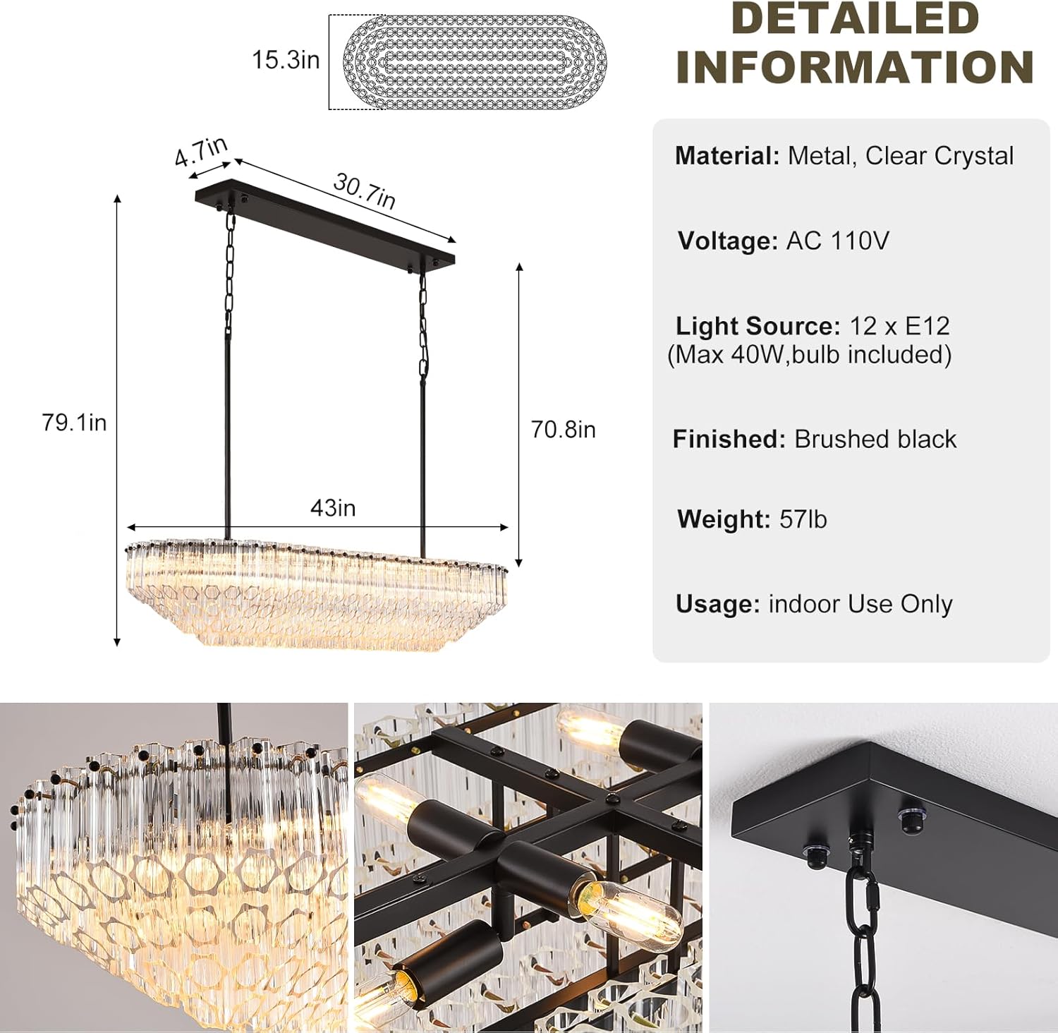 MDEGLYO Modern Amber and Clear Glass Chandelier