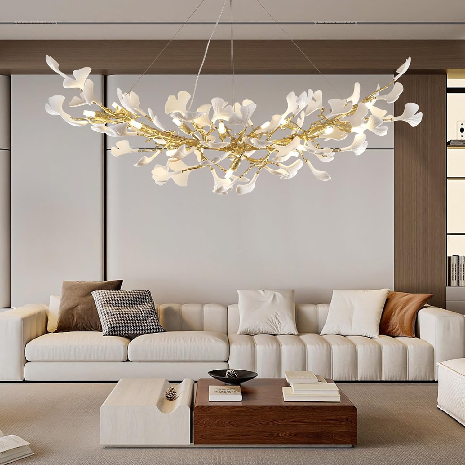 Rectangle Ceramic Ginkgo Leaf Chandelier 55" - Fast Delivery-1-Luxehomezone