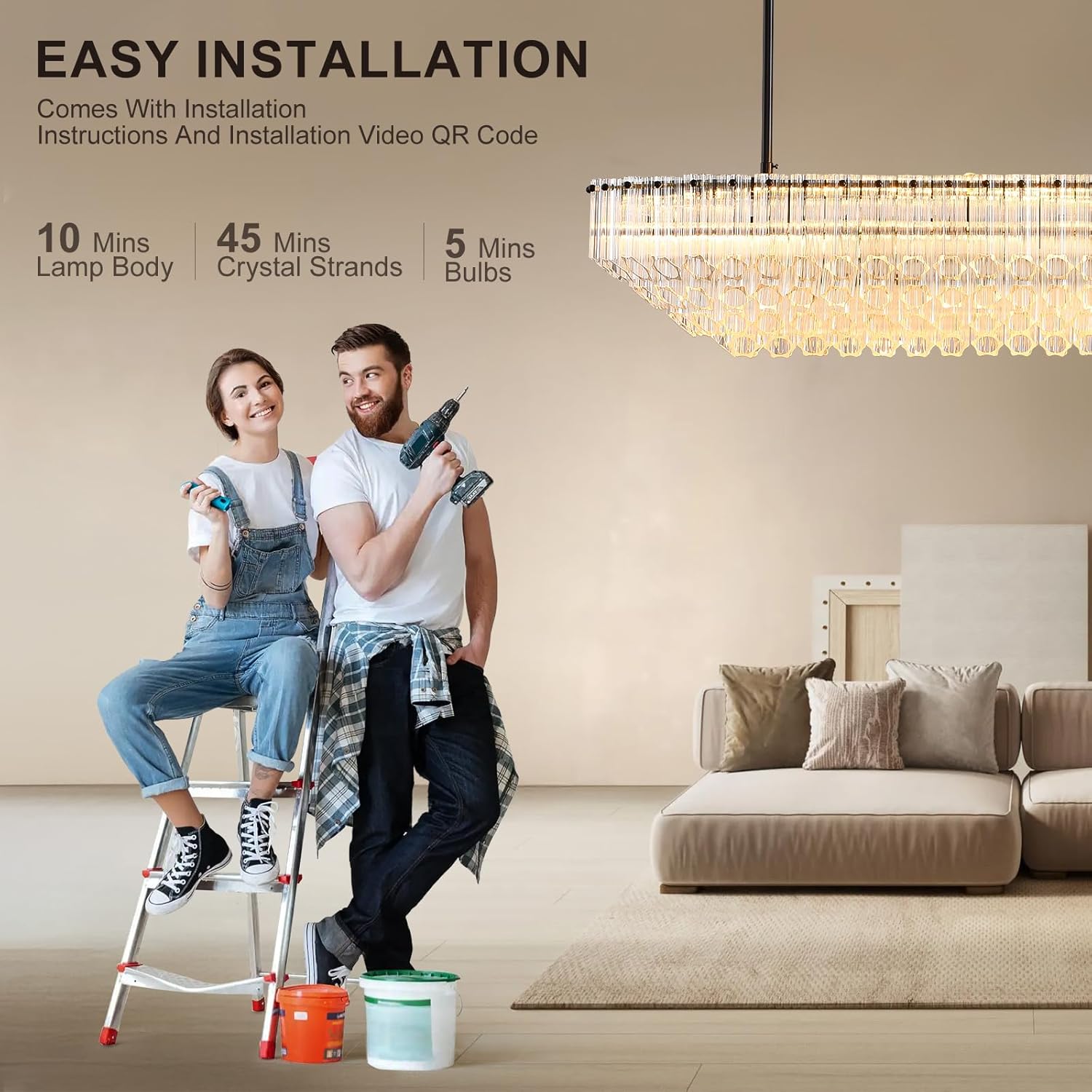 MDEGLYO Modern Amber and Clear Glass Chandelier