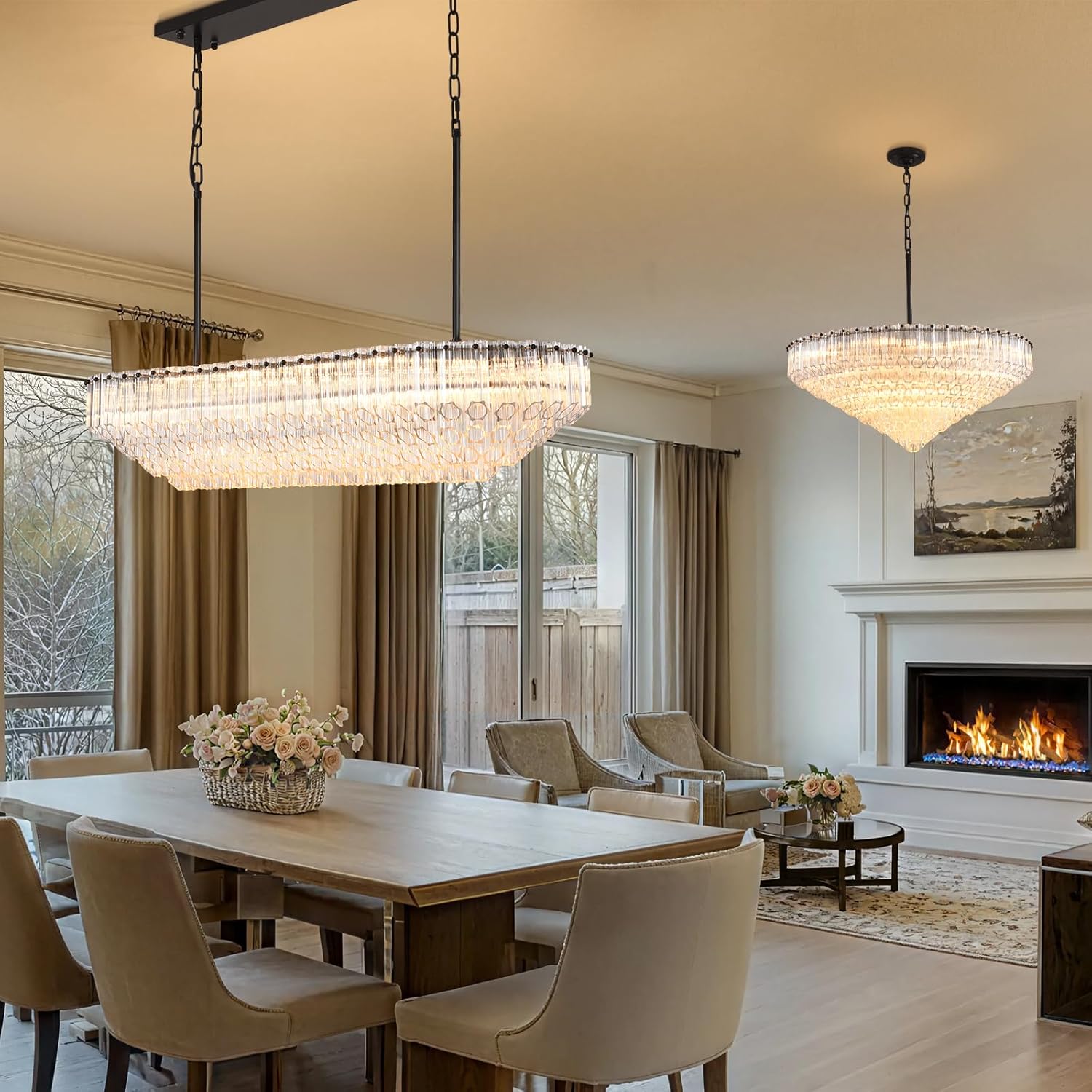 MDEGLYO Modern Amber and Clear Glass Chandelier