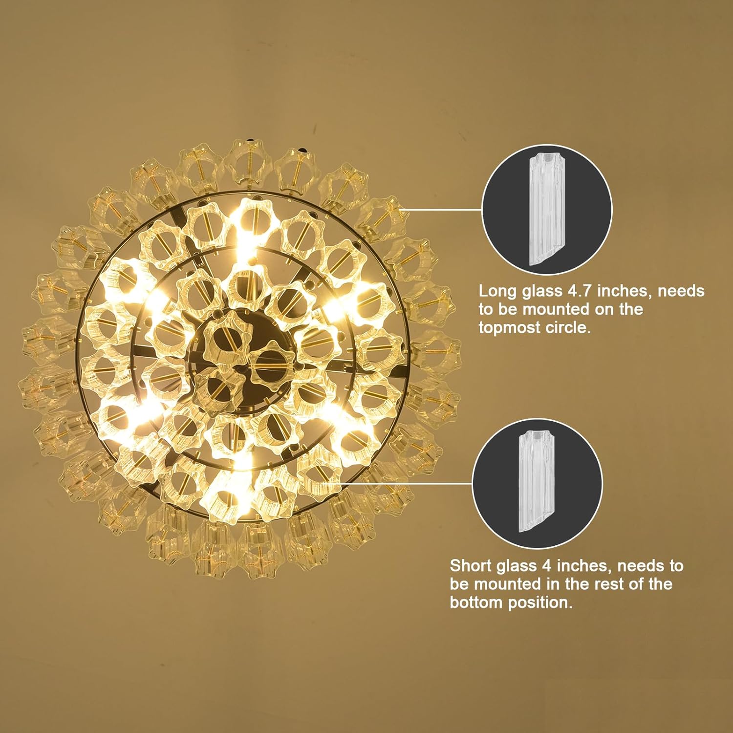 MDEGLYO Modern Amber and Clear Glass Chandelier