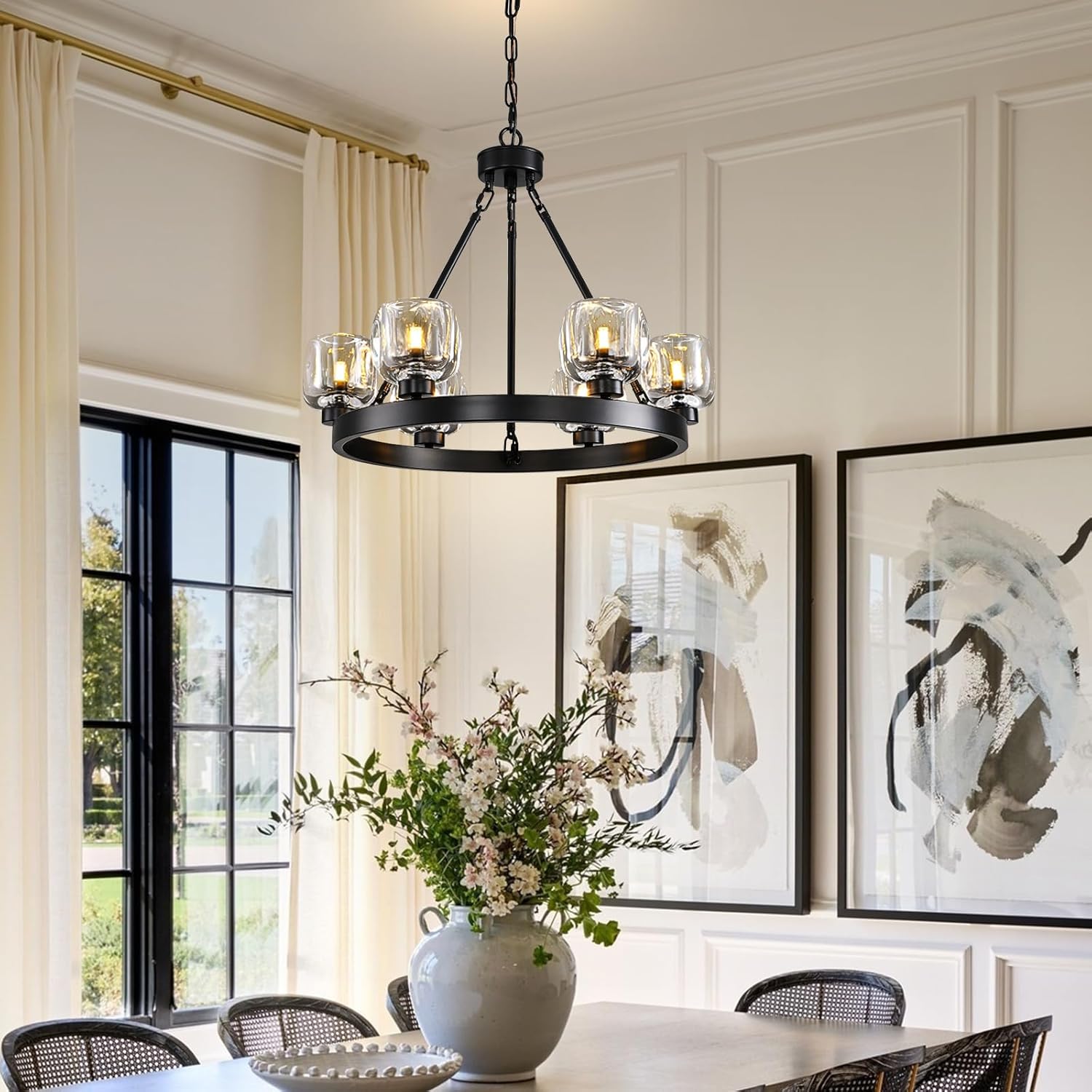 Modern Crystal Farmhouse Wagon Wheel Chandeliers for Dining Room