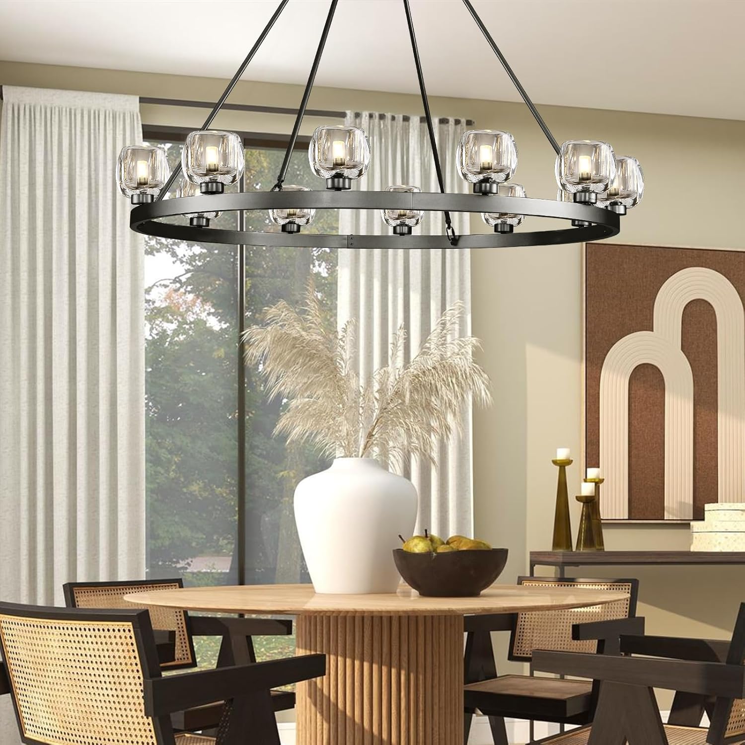 Modern Crystal Farmhouse Wagon Wheel Chandeliers for Dining Room