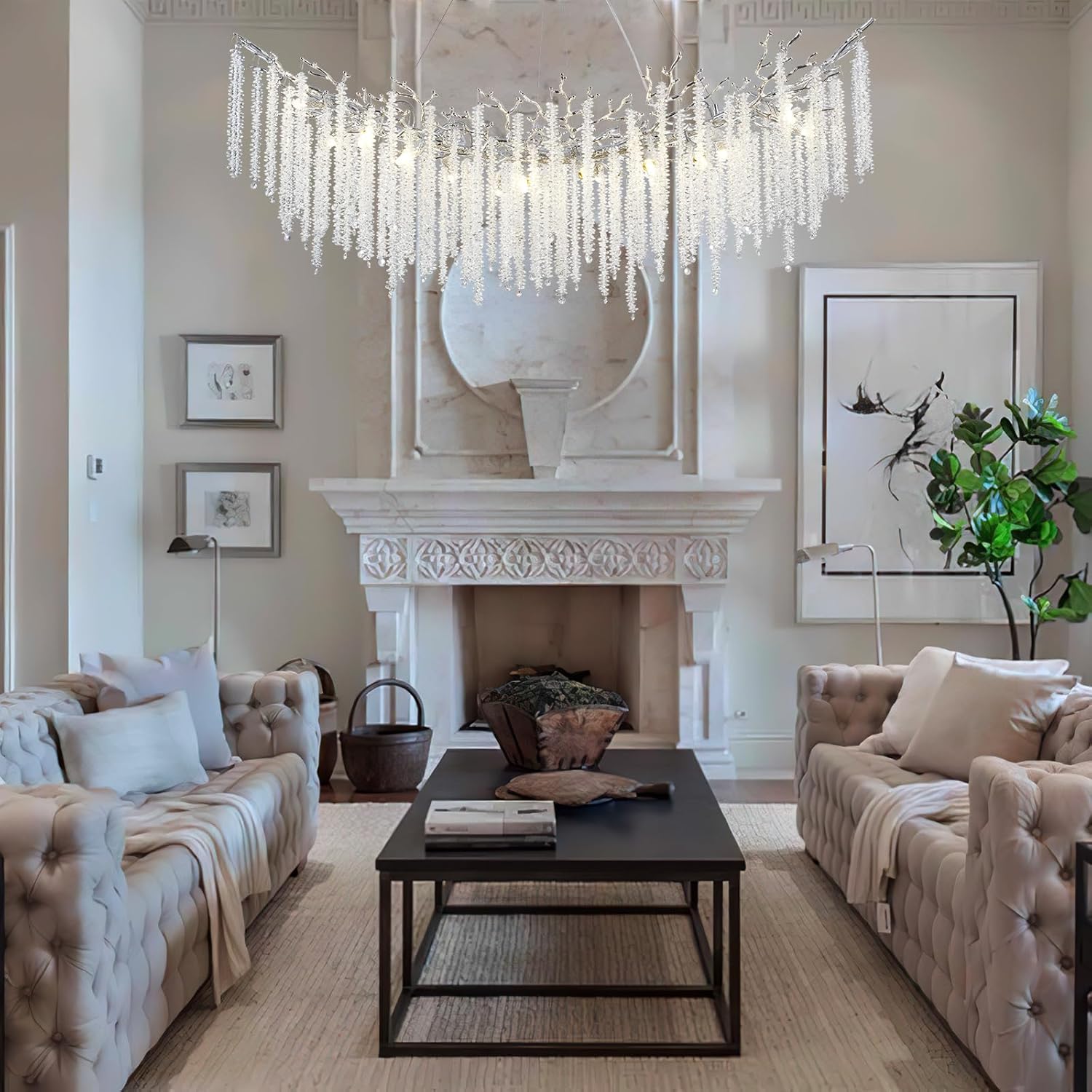 Round Silver Tree Branches Chandeliers L55" - Fast Delivery-1-Luxehomezone