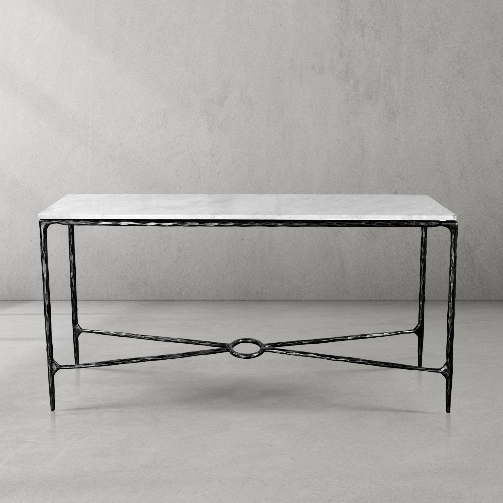 Hand-Forged Metal Rectangle Marble Console Table 60" 72"