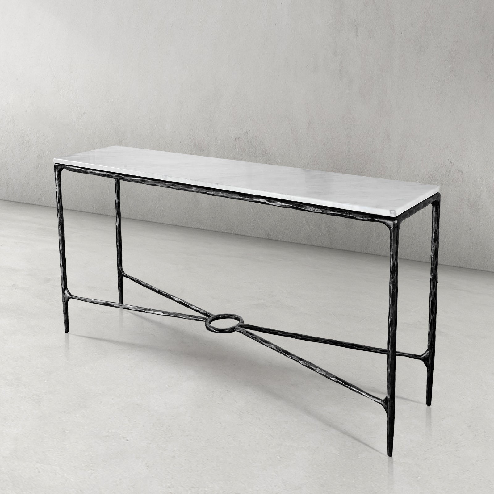 Hand-Forged Metal Rectangle Marble Console Table 60" 72"