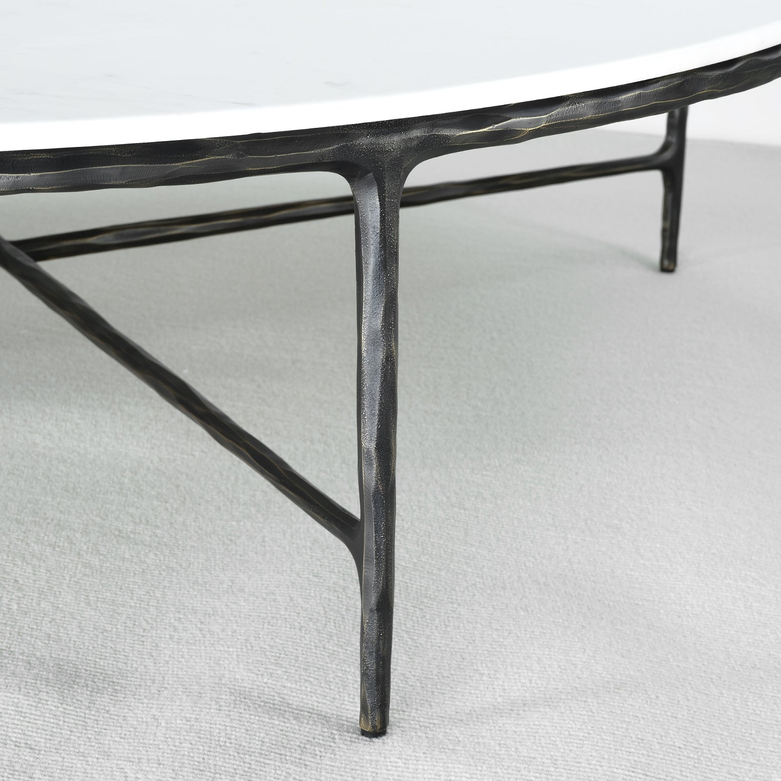 Hand-Forged Metal Marble Round Coffee Table 36" 55"