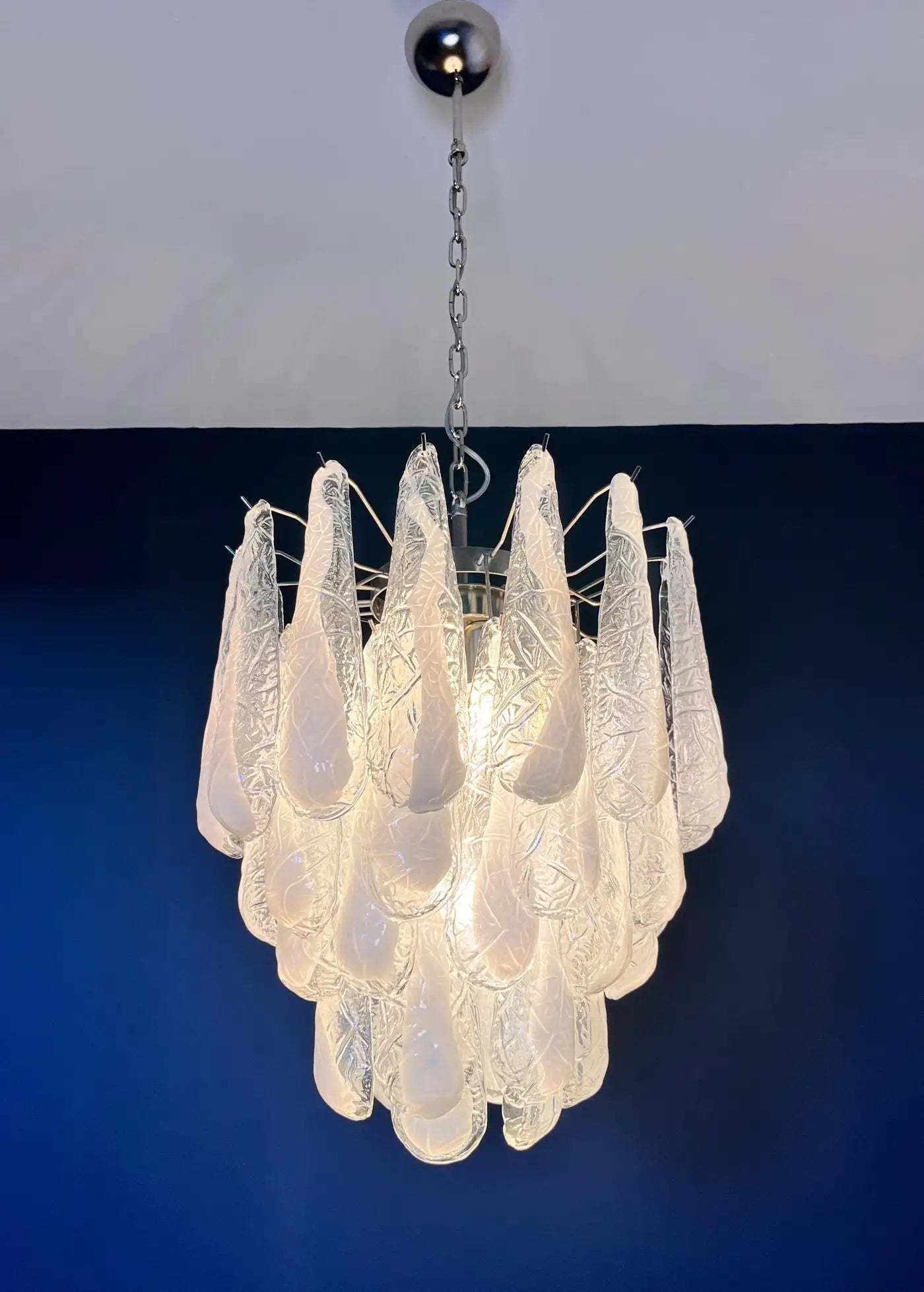 Italian Vintage Murano Chandelier 41 Glass lattimo Petals Drop