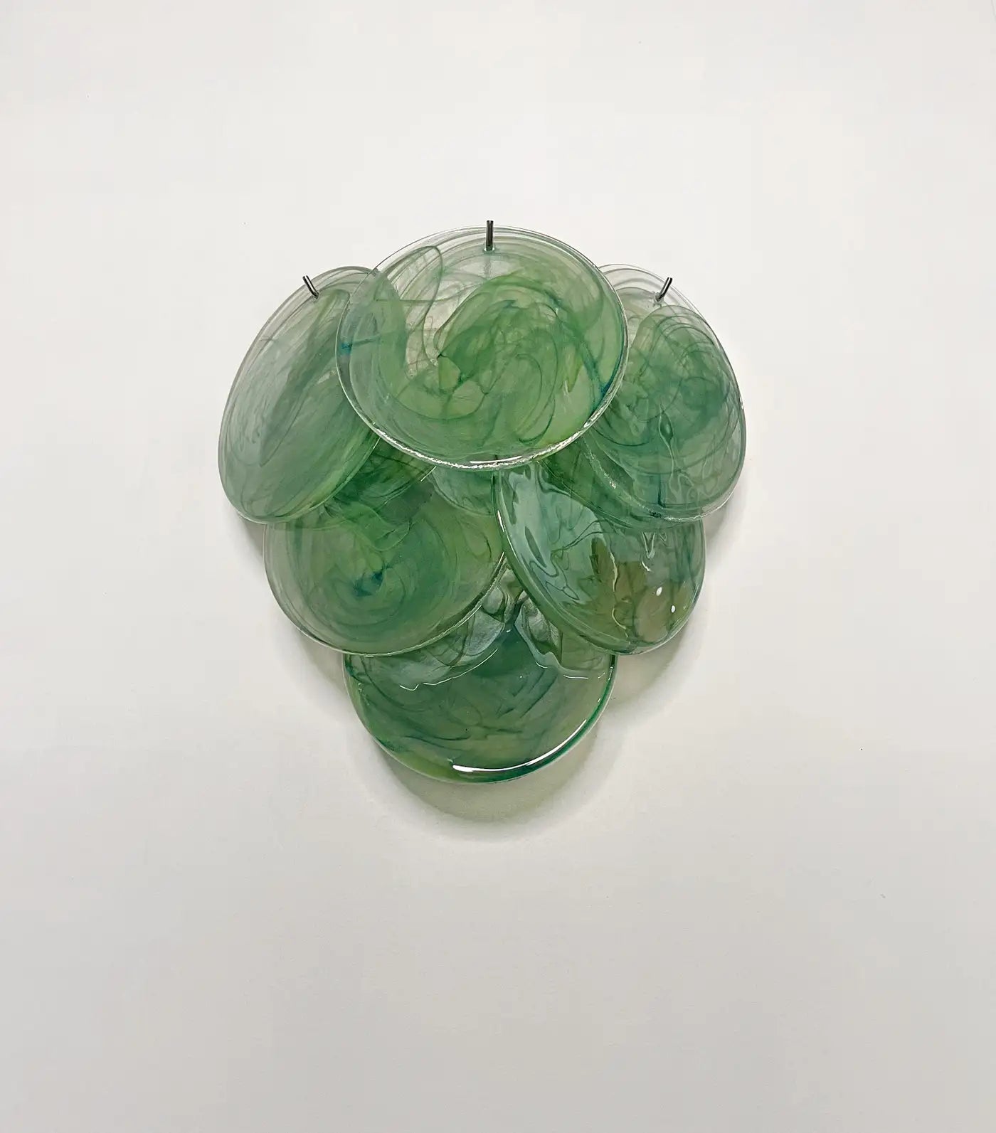 Pair of glass wall sconces - 6 alabaster green disks