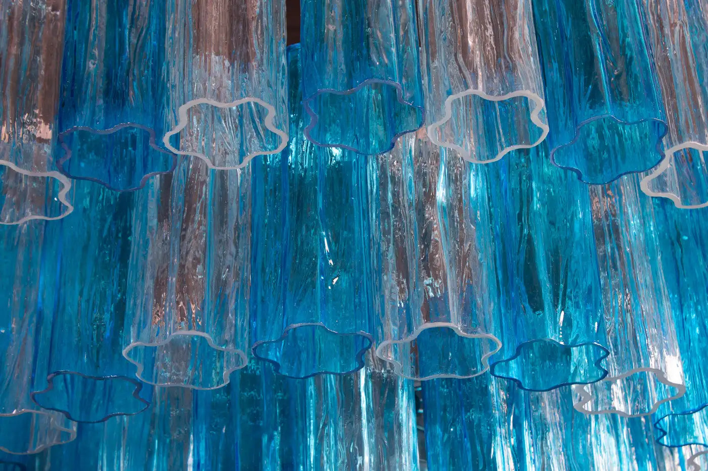 Turquoise and Clear Murano Glass Tronchi Chandelier Ceiling Light