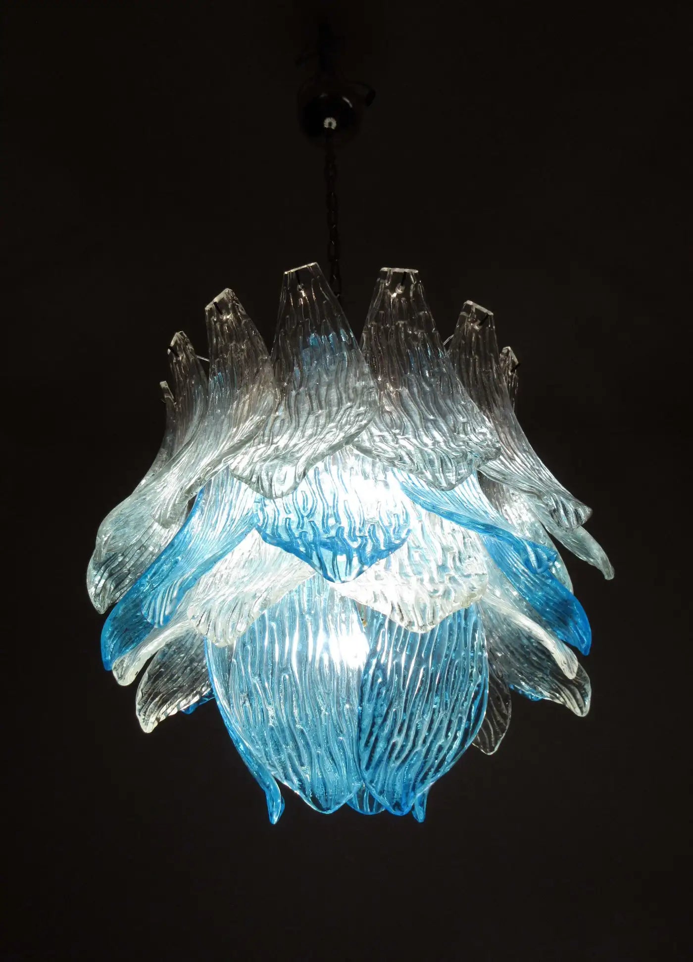 Italian vintage Murano Glass chandelier - 38 glasses - blue and trasparent