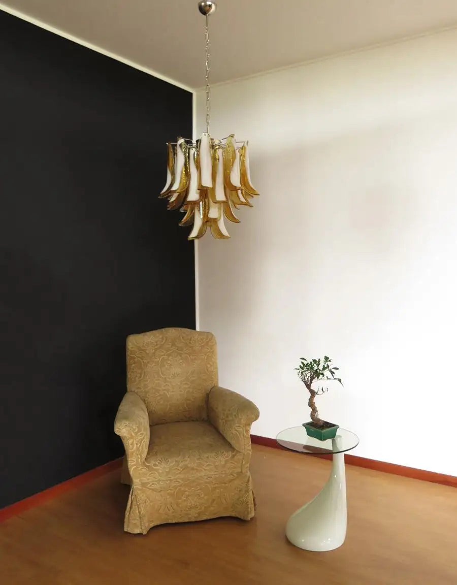 Italian vintage Murano chandelier - 26 amber glass petals