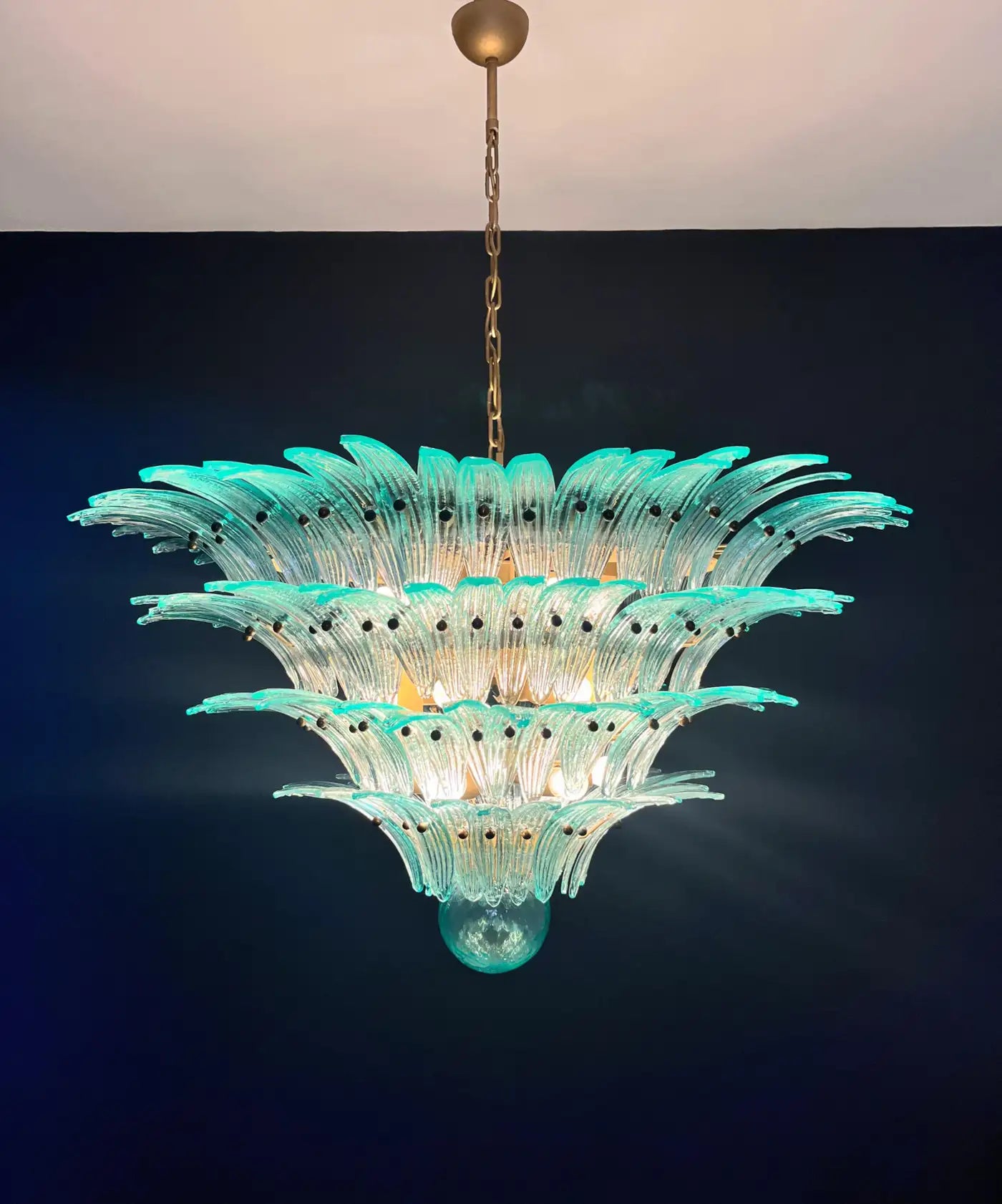 Palmette Ceiling Light - four levels, 160 turquoise glasses