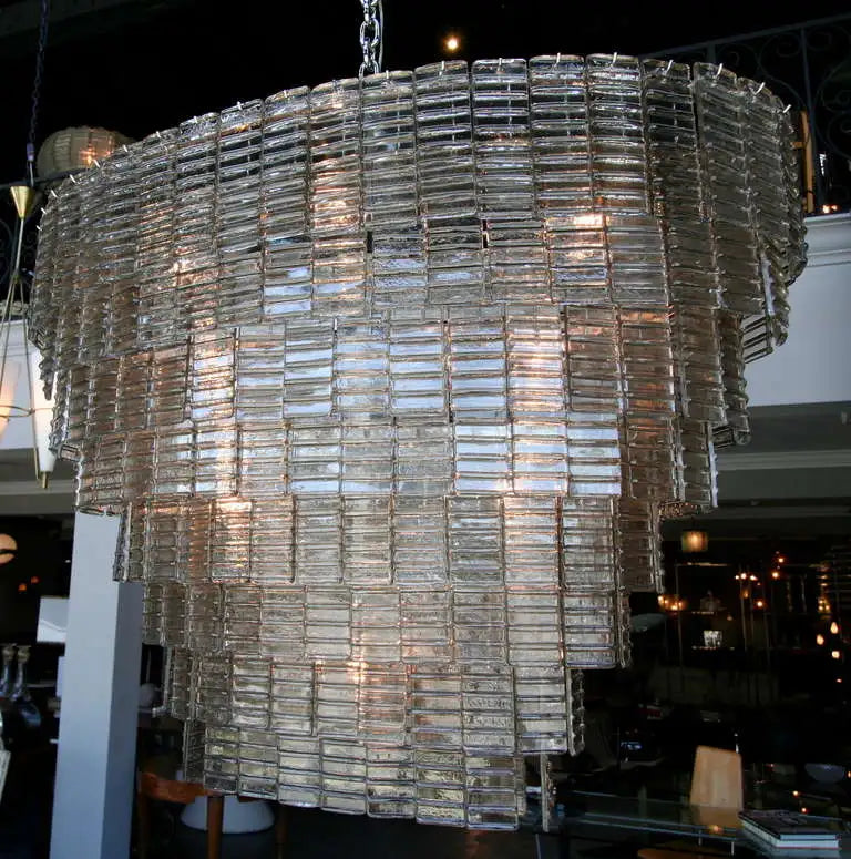 Large Tiered Oval Smoked Murano Glass Chandelier