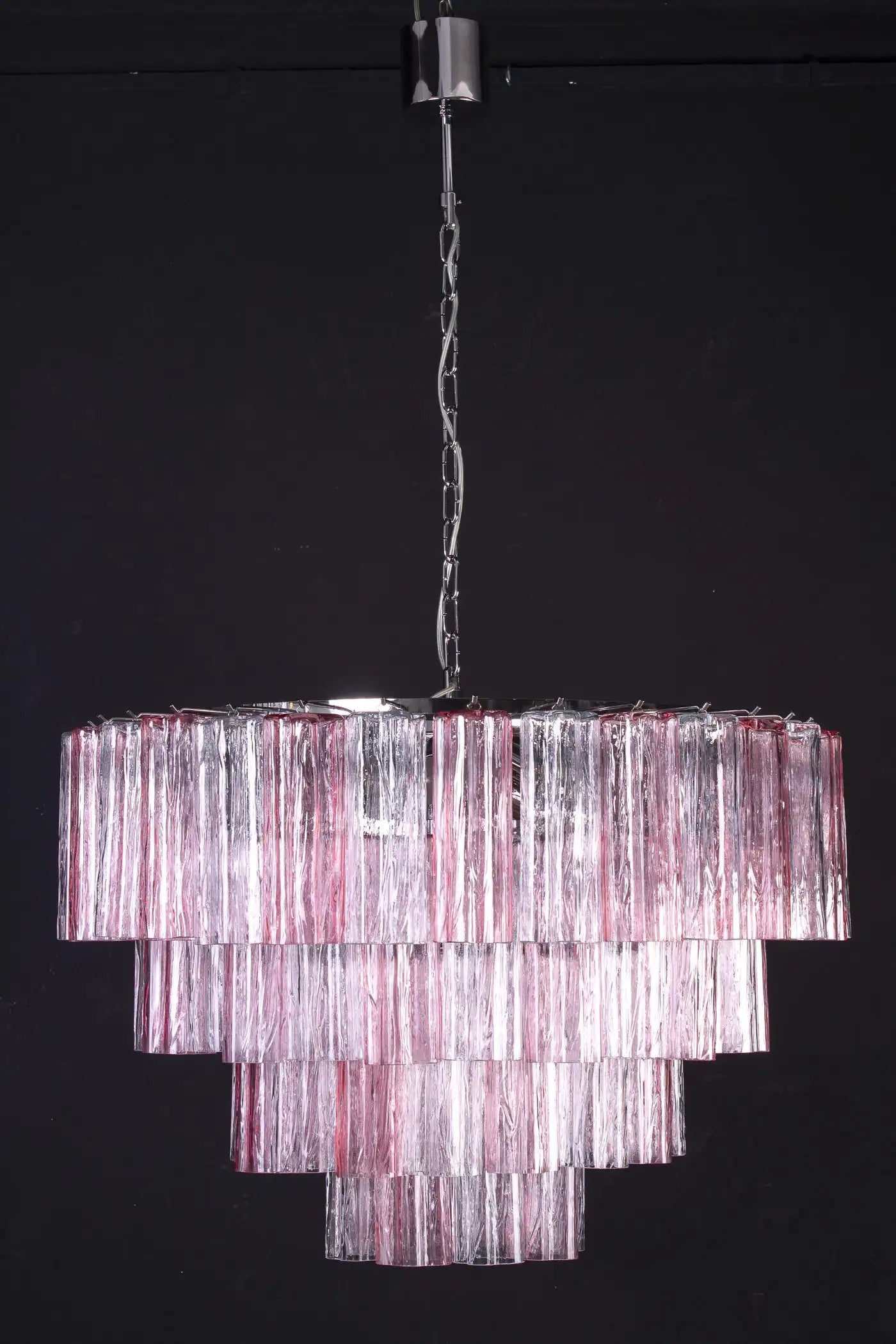 Pink and Ice Color Large Italian Murano Glass Tronchi Chandelier