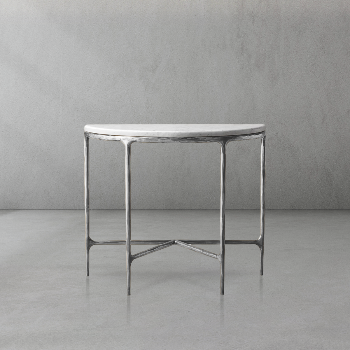 Hand-Forged Metal Semi-Circle Marble Console Table